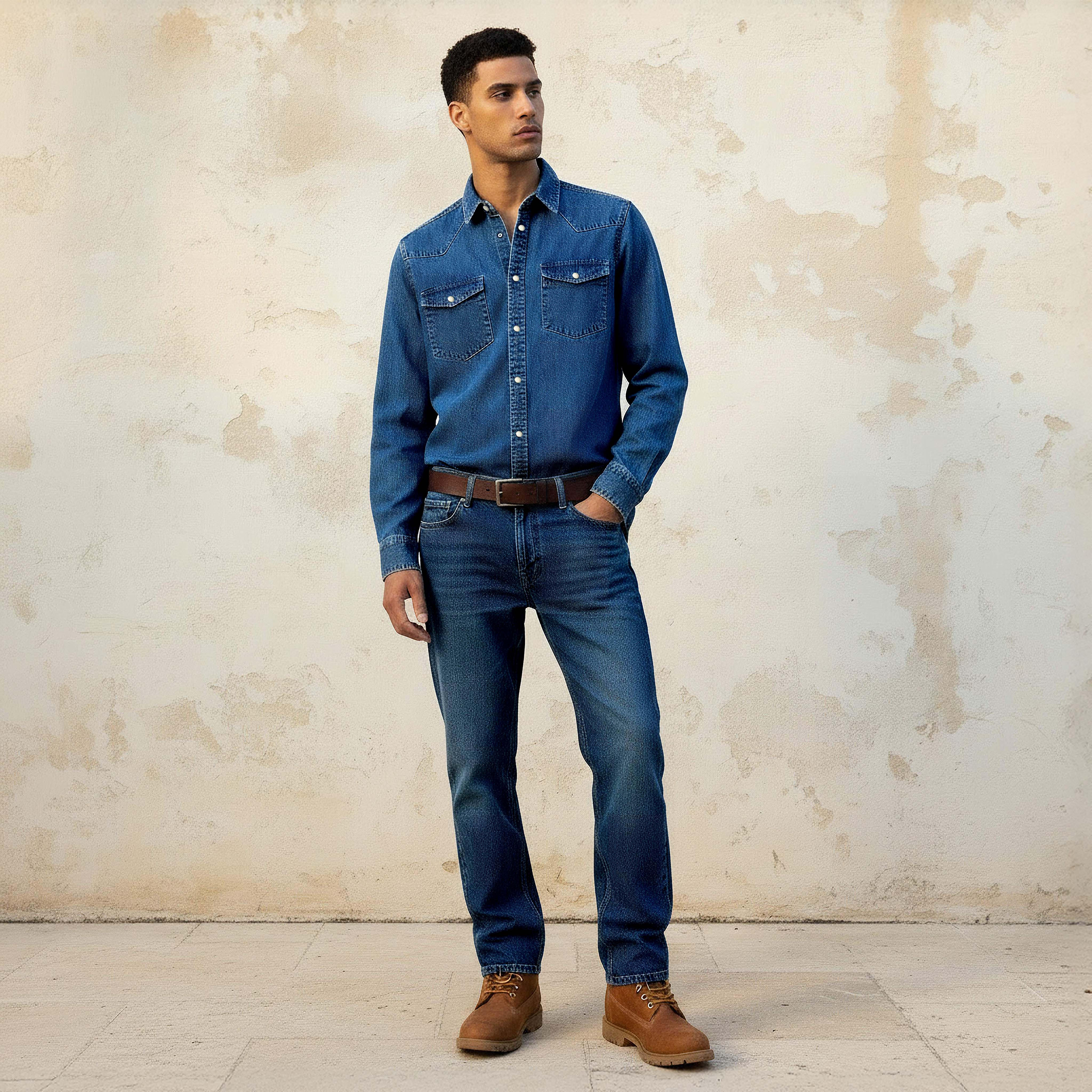 Men Regular Fit Collared Denim Long Sleeves Shirt-men-clothing-shirts-image-5