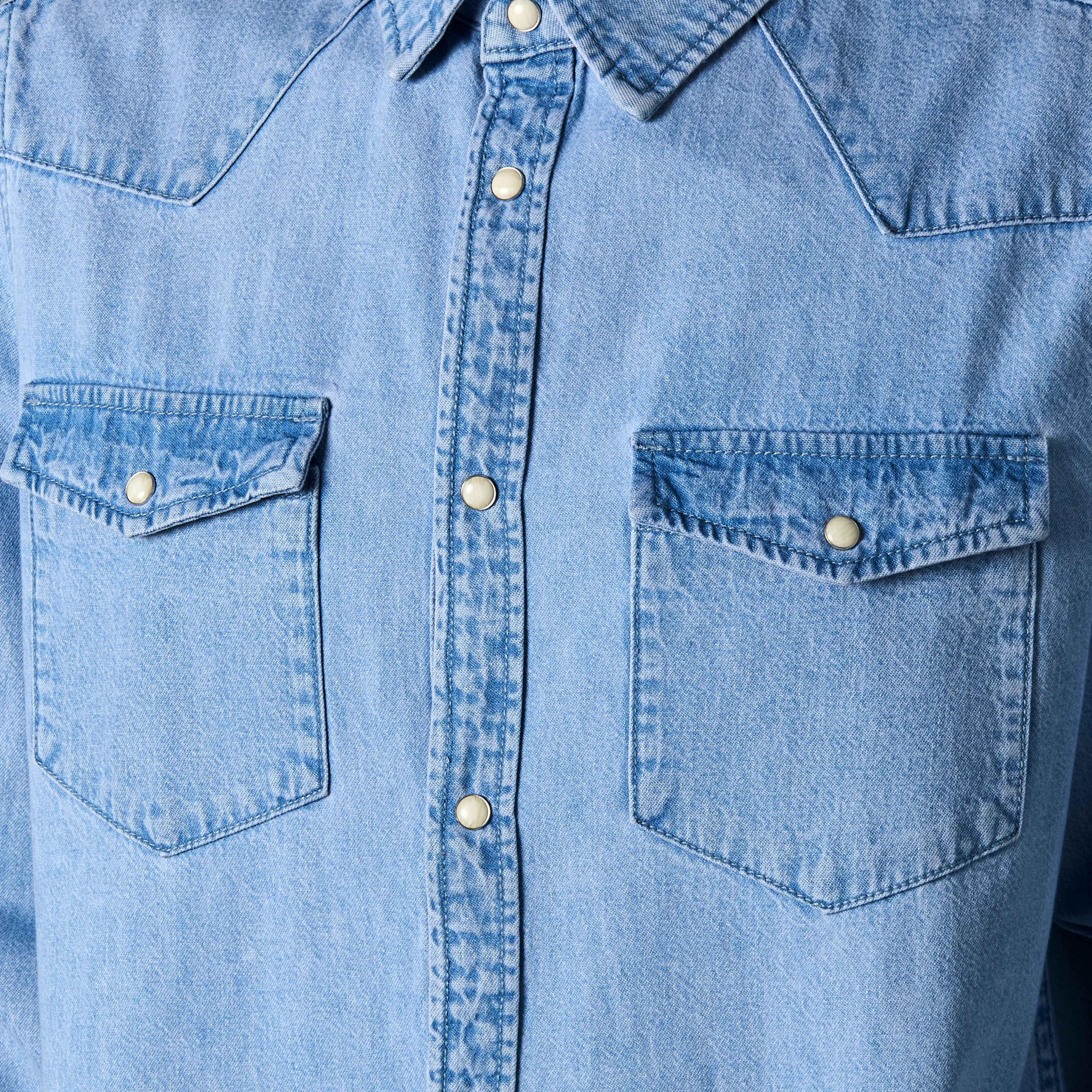 Men Regular Fit Collared Denim Long Sleeves Shirt-men-clothing-shirts-image-2