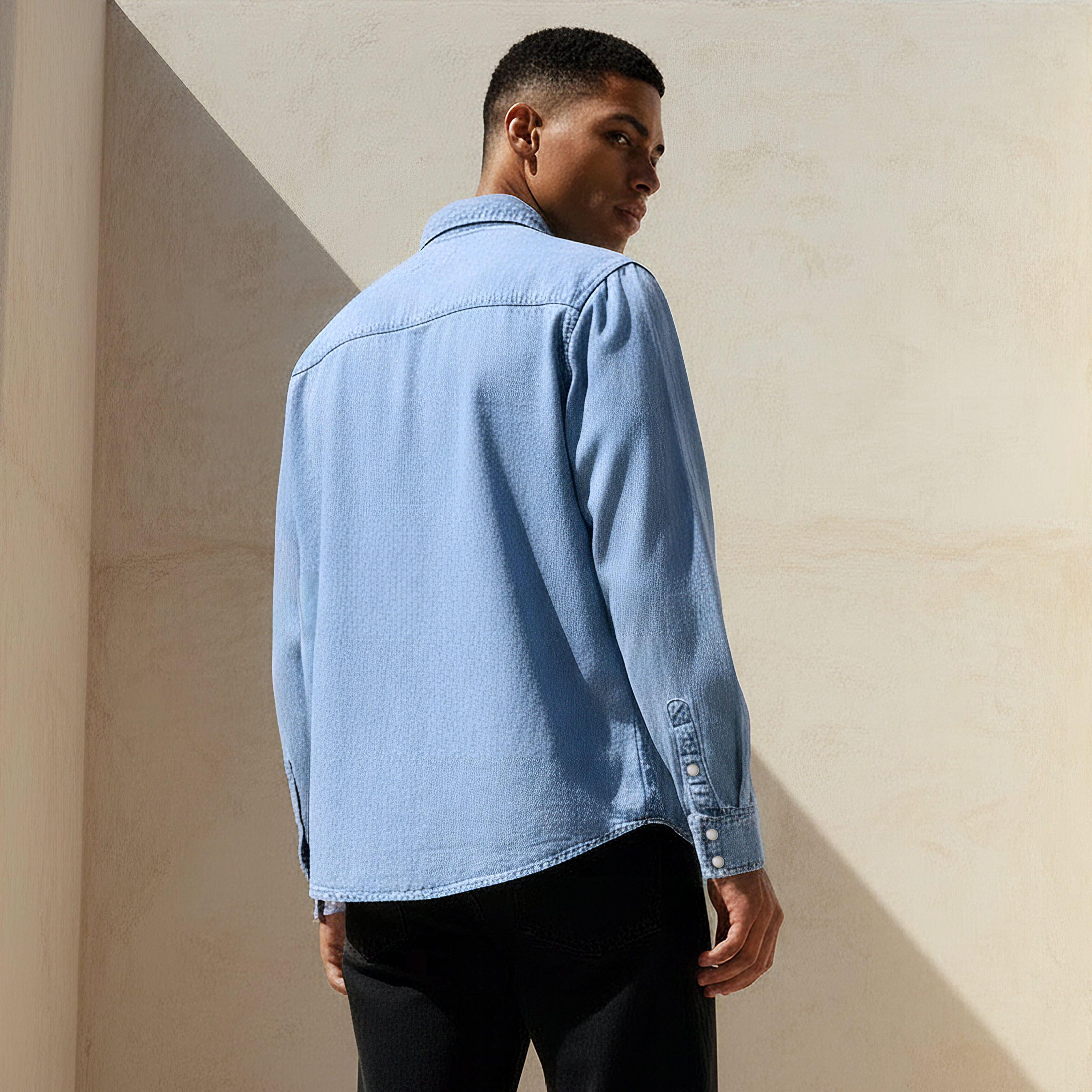 Men Regular Fit Collared Denim Long Sleeves Shirt-men-clothing-shirts-image-4
