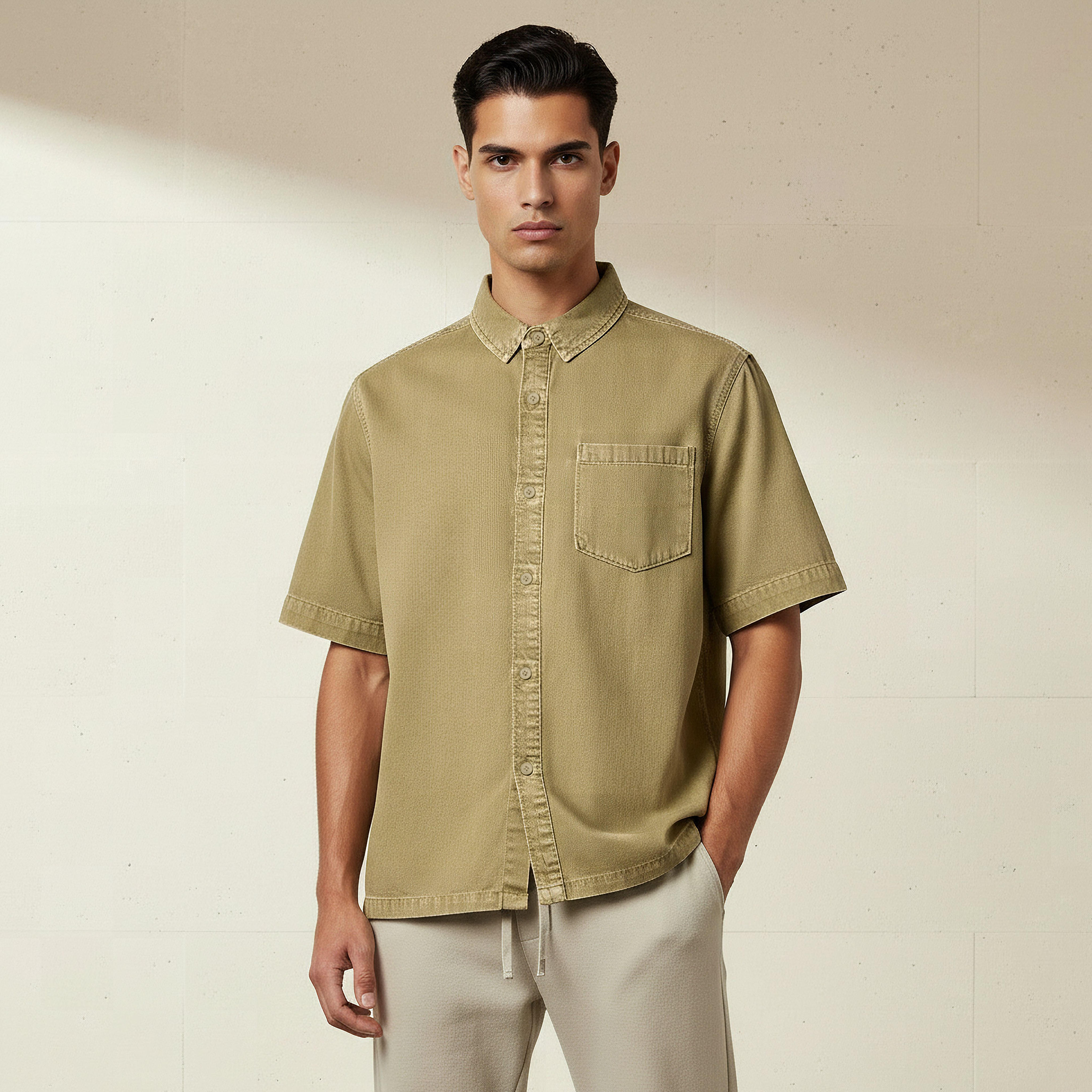 Men Relaxed Fit Collared Short Sleeves Shirt-men-clothing-shirts-image-1