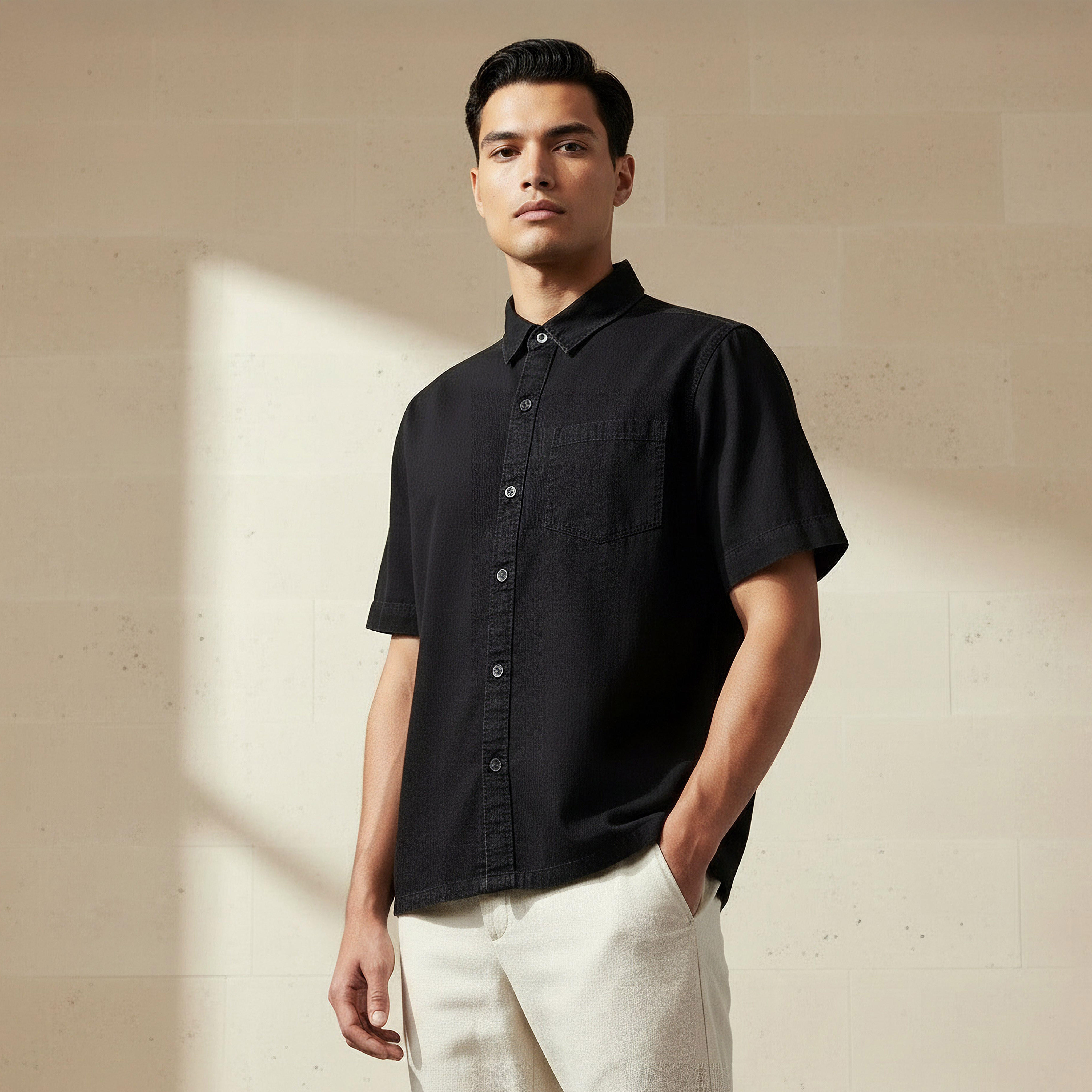 Men Relaxed Fit Collared Short Sleeves Shirt-men-clothing-shirts-image-1