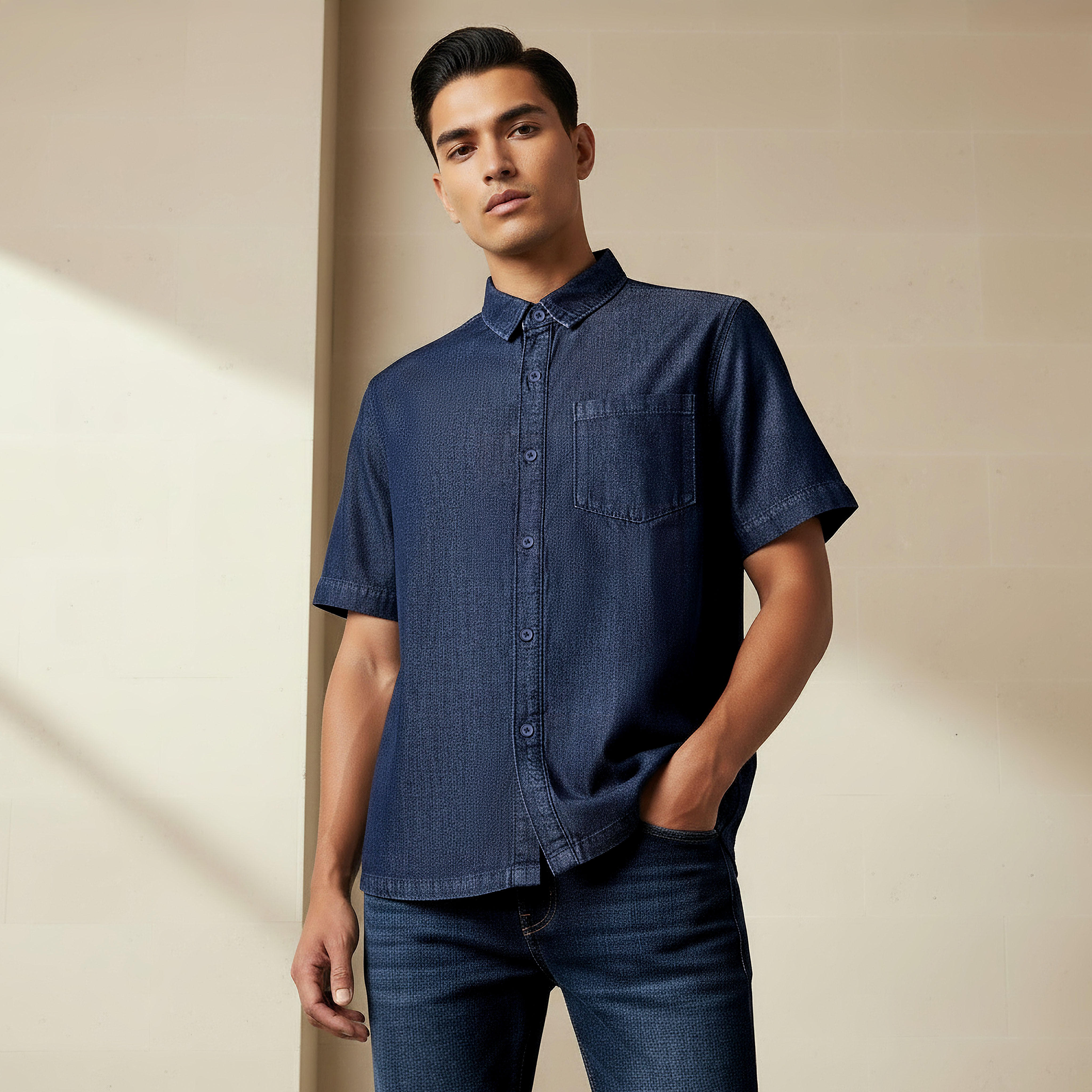 Men Relaxed Fit Collared Short Sleeves Shirt-men-clothing-shirts-image-1