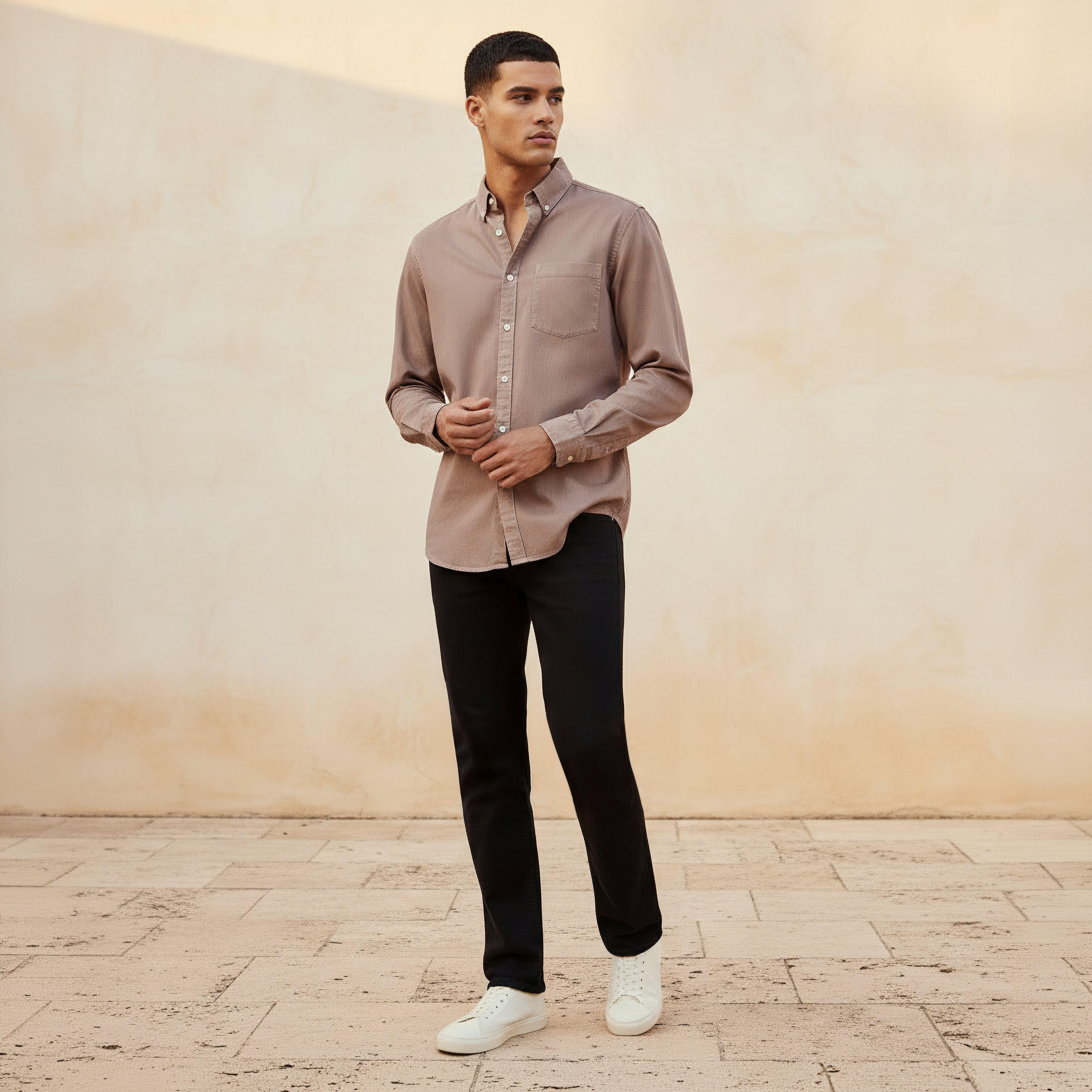 Men Regular Fit Button-Down Collar Long Sleeves Denim Shirt-men-clothing-shirts-image-3