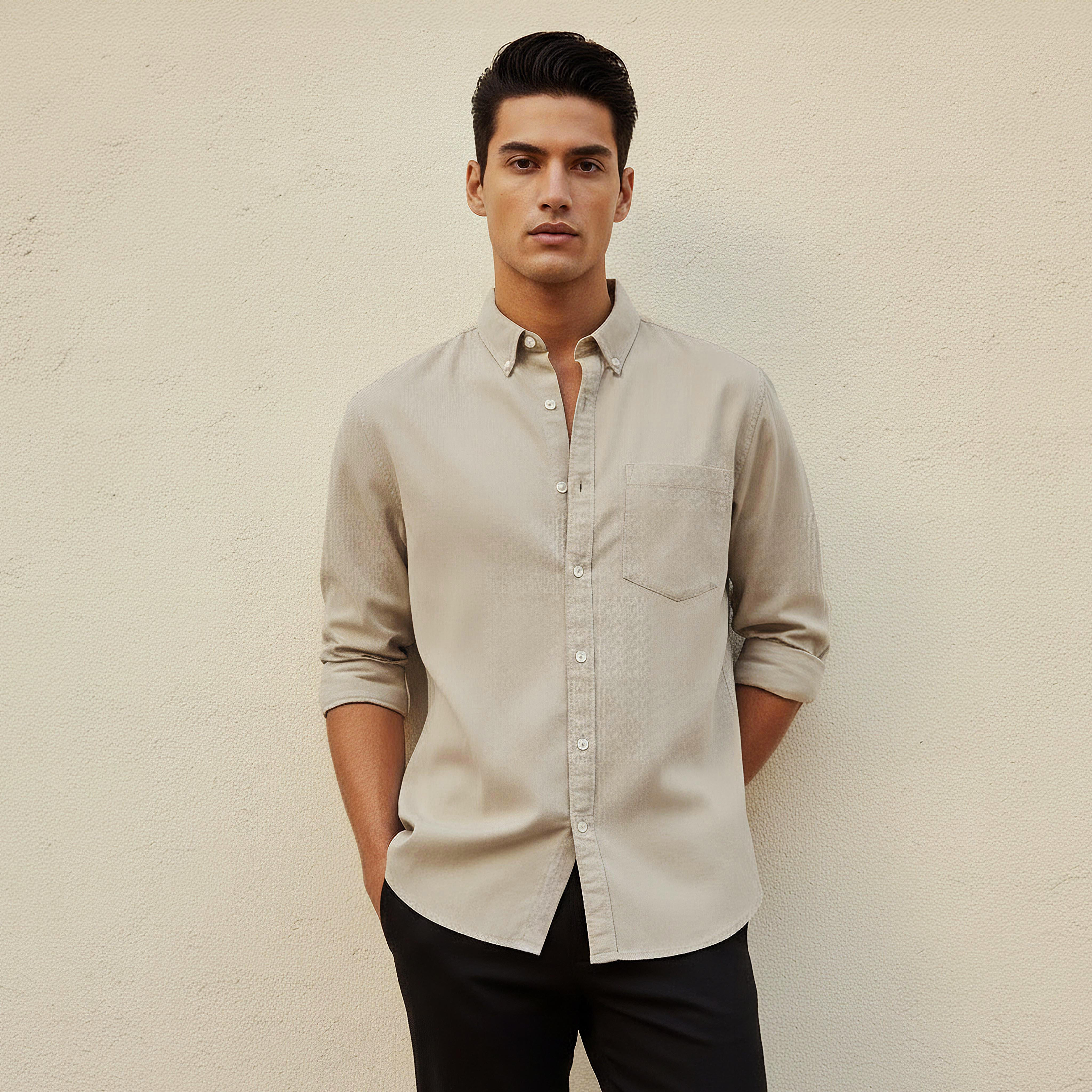Men Regular Fit Button-Down Collar Long Sleeves Denim Shirt-men-clothing-shirts-image-1