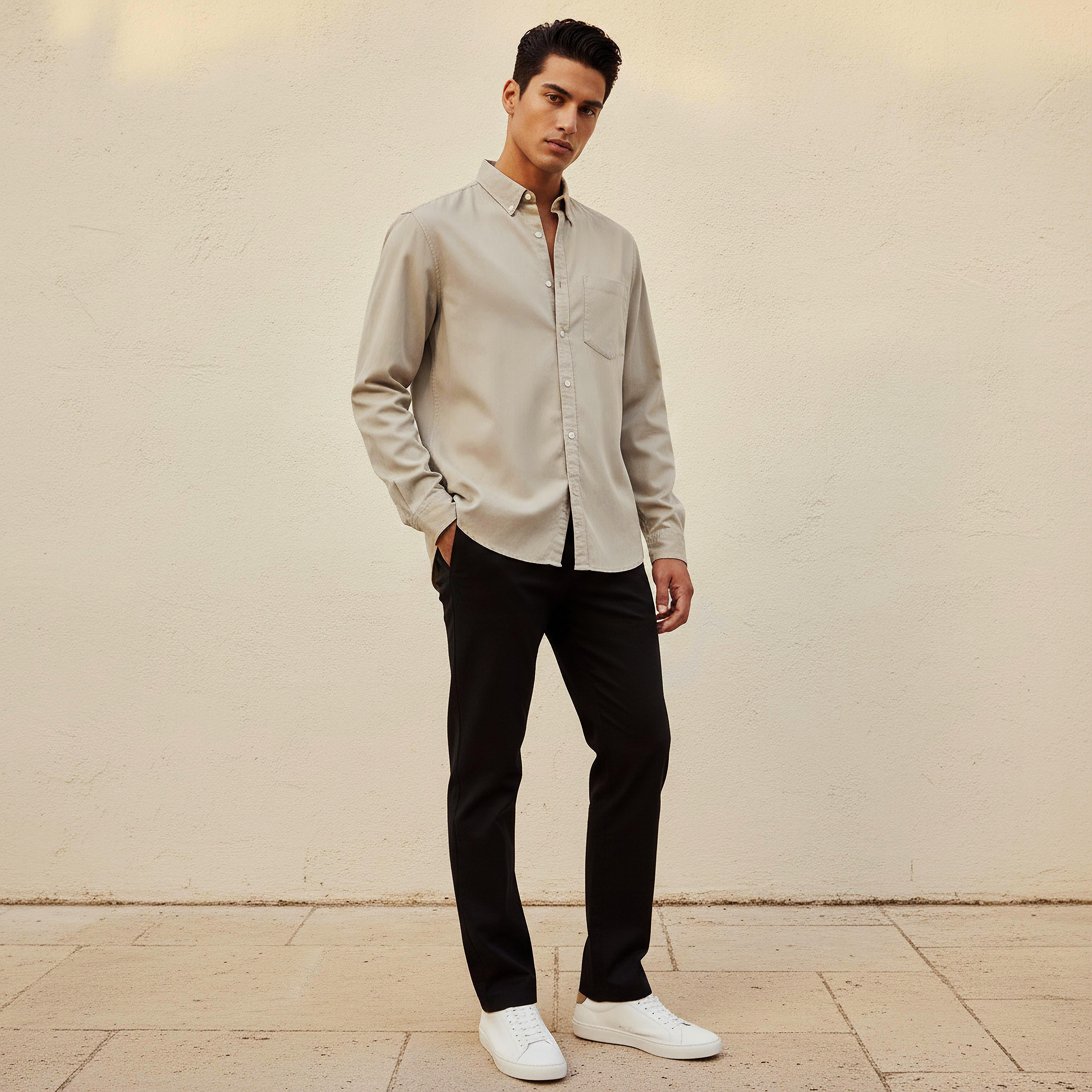 Men Regular Fit Button-Down Collar Long Sleeves Denim Shirt-men-clothing-shirts-image-3