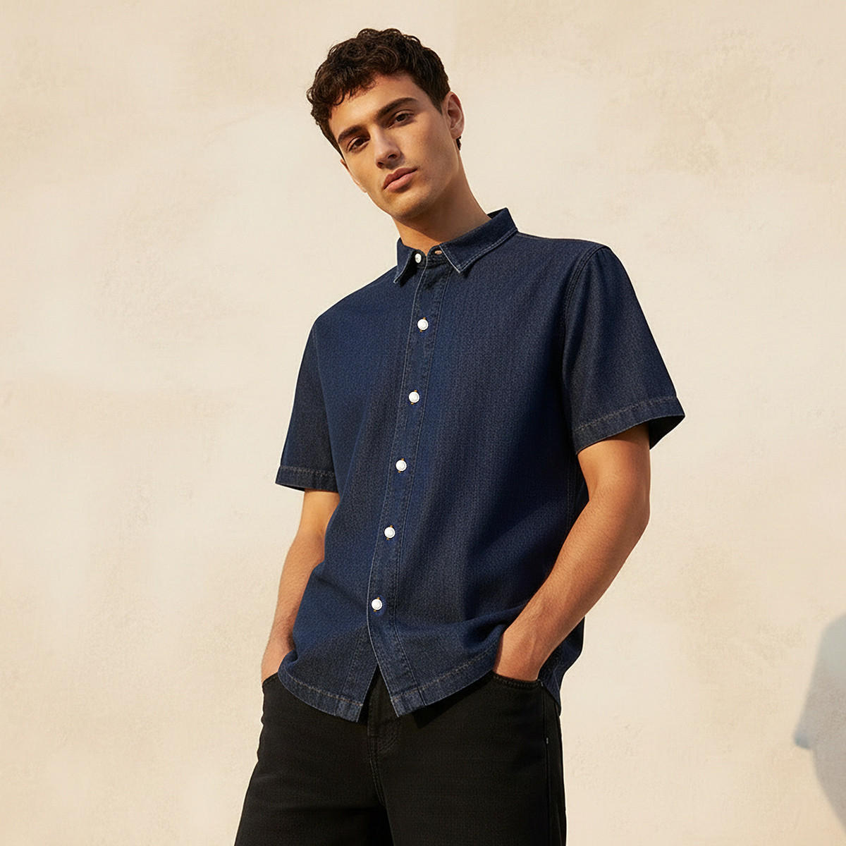 قميص بياقة وأكمام قصيرة للرجال-men-clothing-shirts-image-1