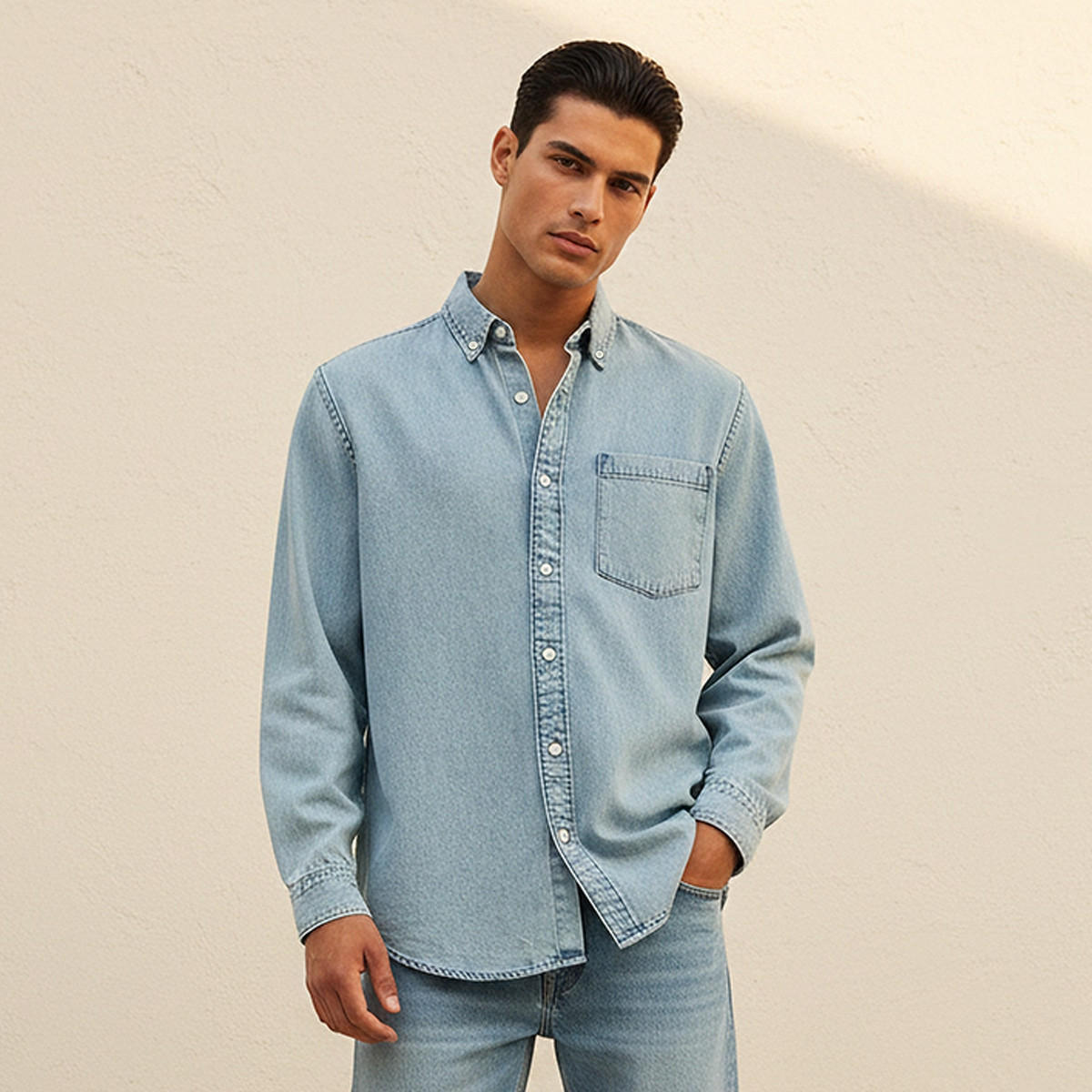 Splash Denim Regular Fit Button-Down Collar Long Sleeves Shirt-men-clothing-shirts-image-1