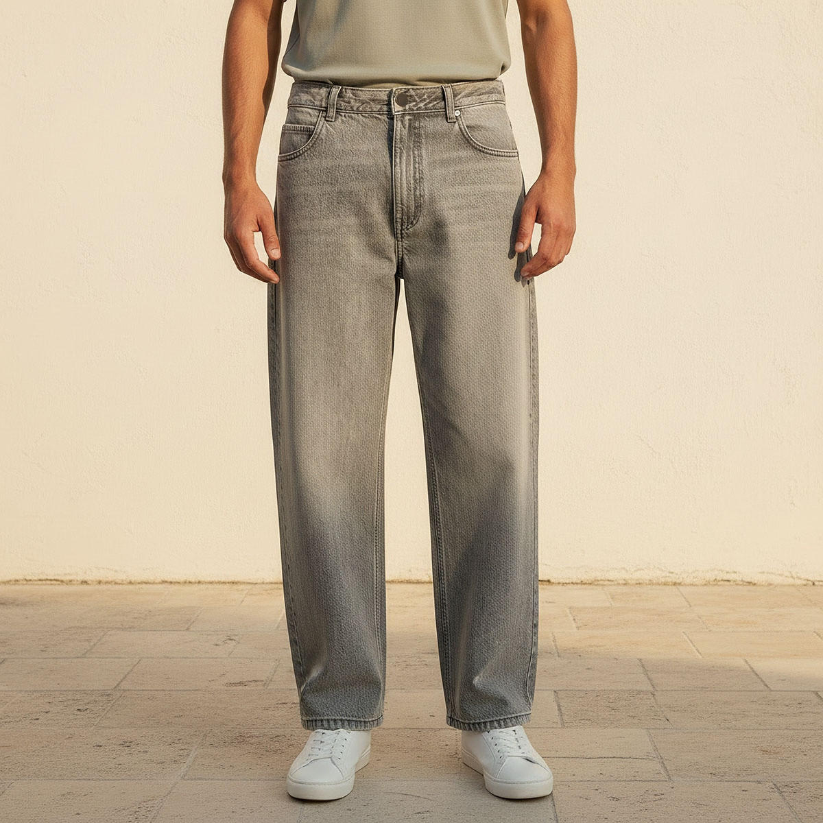 بنطلون جينز دينم بخصر متوسط الارتفاع وقصة باجي من سبلاش-men-clothing-bottoms-jeans-image-1