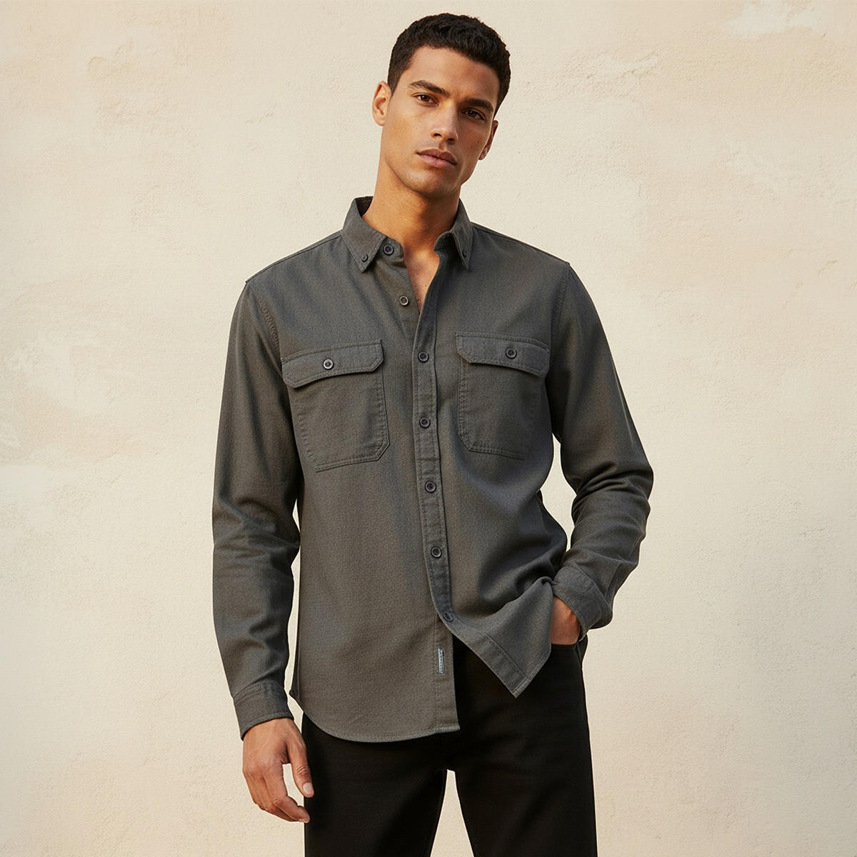 Splash Denim Button-Down Collar Long Sleeves Shirt-men-clothing-shirts-image-1