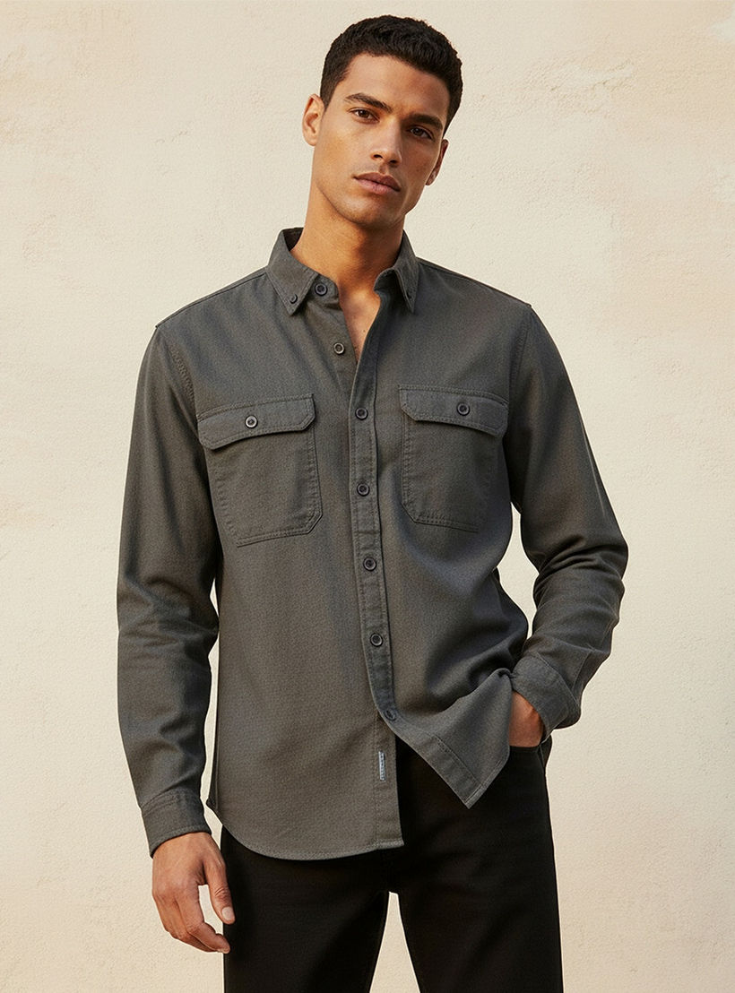 Splash Denim Button-Down Collar Long Sleeves Shirt-men-clothing-shirts-image-1