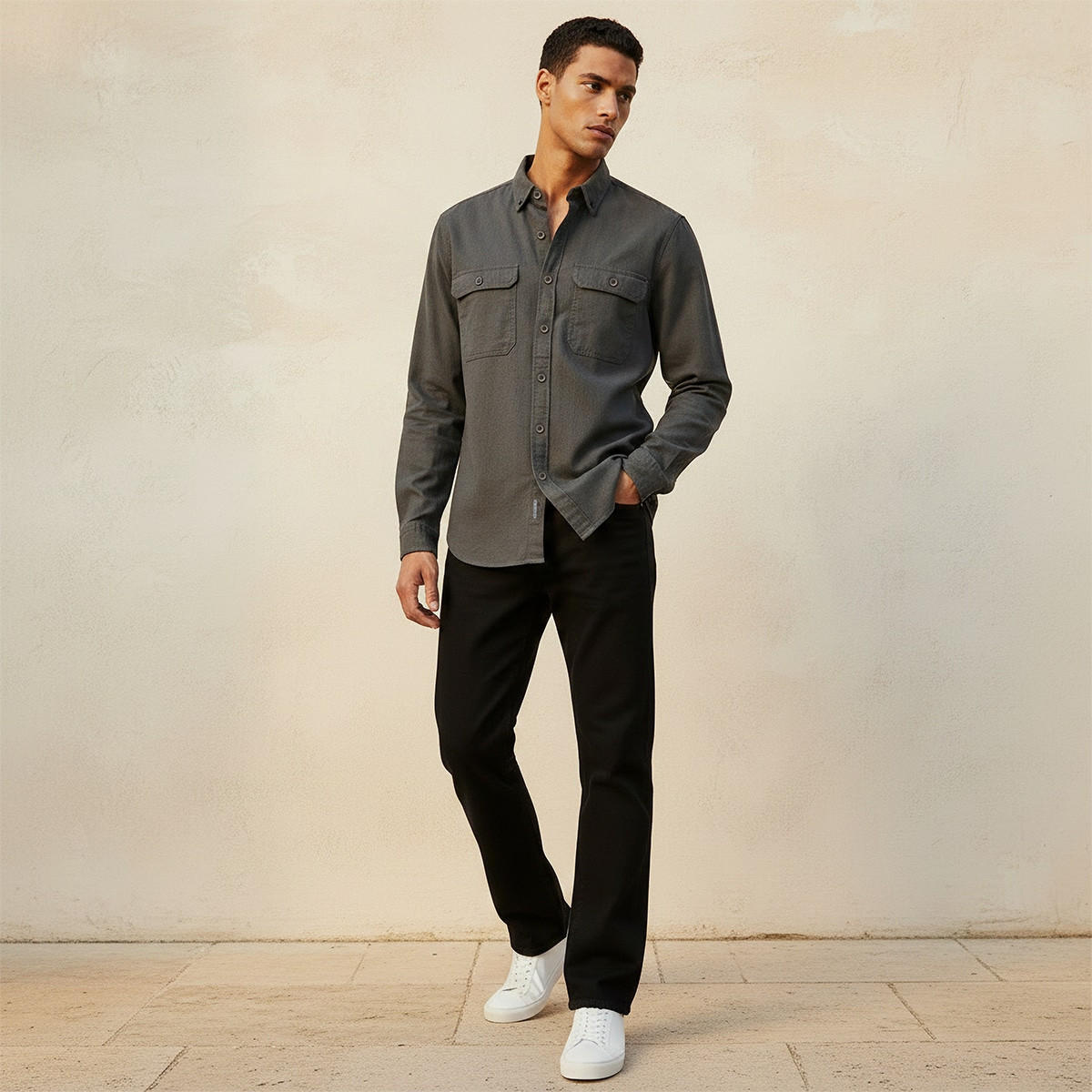 Splash Denim Button-Down Collar Long Sleeves Shirt-men-clothing-shirts-image-3