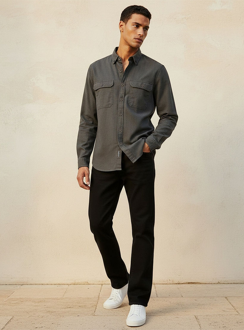 Splash Denim Button-Down Collar Long Sleeves Shirt-men-clothing-shirts-image-3