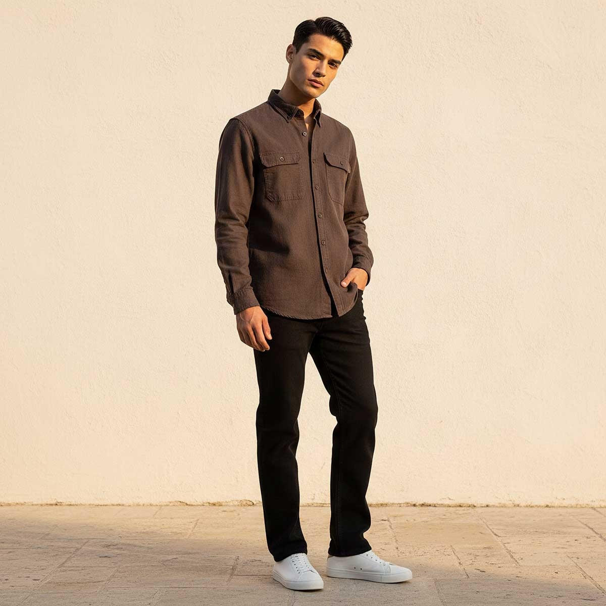 Splash Denim Button-Down Collar Long Sleeves Shirt-men-clothing-shirts-image-3
