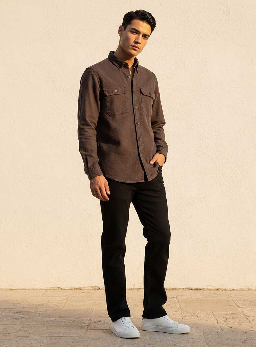 Splash Denim Button-Down Collar Long Sleeves Shirt-men-clothing-shirts-image-3