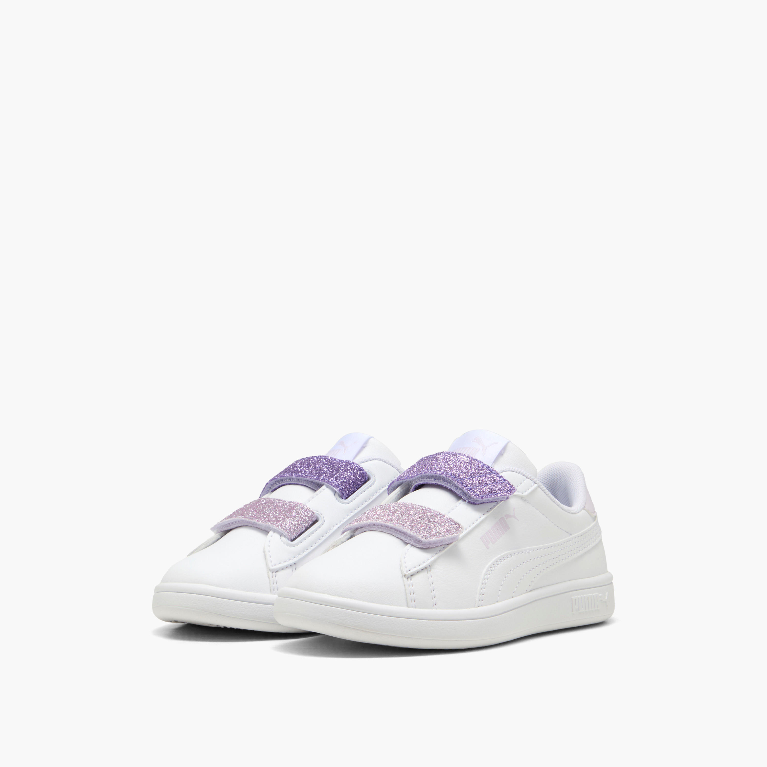 Puma Girls Smash 3.0 L Glitter Velcro Hook & Loop Ankle Shoes-girls-shoes-sports-image-1