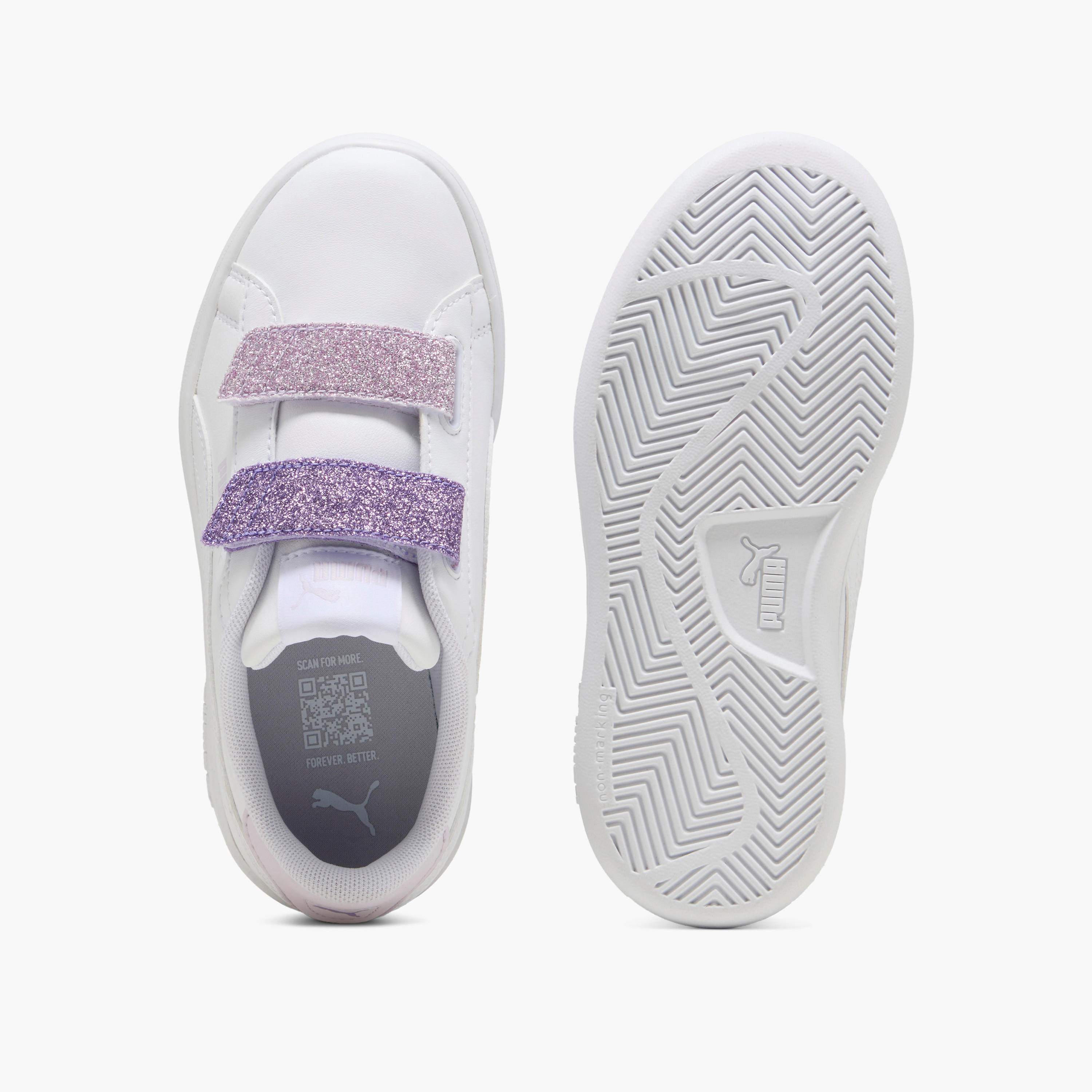Puma Girls Smash 3.0 L Glitter Velcro Hook & Loop Ankle Shoes-girls-shoes-sports-image-4