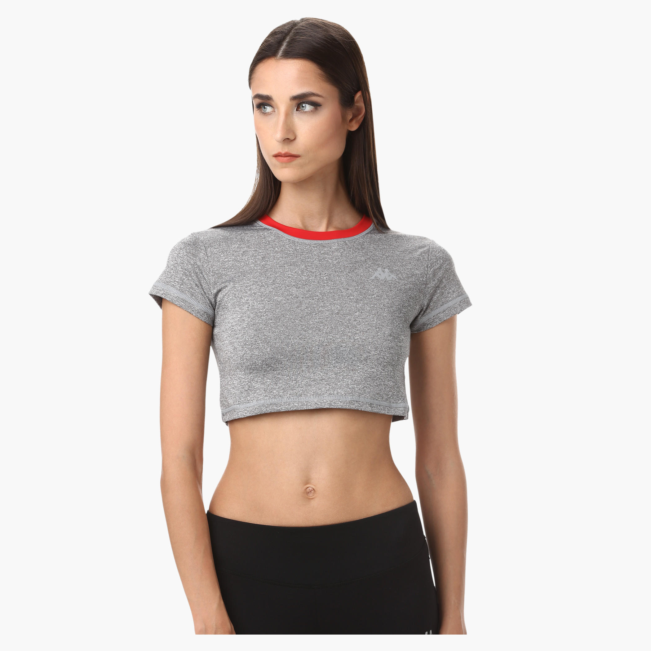 Kappa Crop Top with Round and Contrast Ribbed Neck in Regular Fit-women-clothing-sportswearandactivewear-tshirtsandvests-image-1