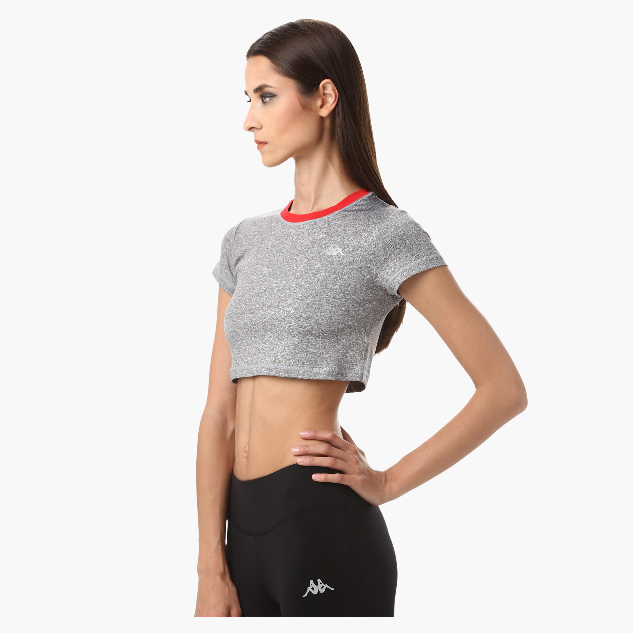 Kappa Crop Top with Round and Contrast Ribbed Neck in Regular Fit-women-clothing-sportswearandactivewear-tshirtsandvests-image-3