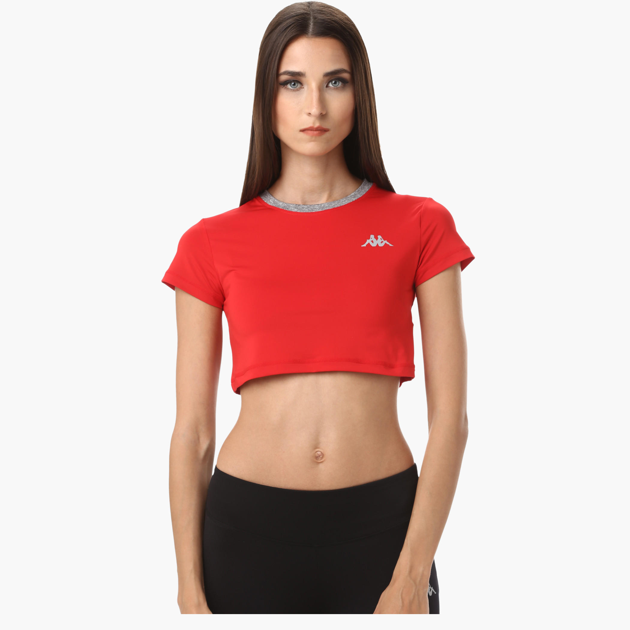 Kappa Crop Top with Round and Contrast Ribbed Neck in Regular Fit-women-clothing-sportswearandactivewear-tshirtsandvests-image-6