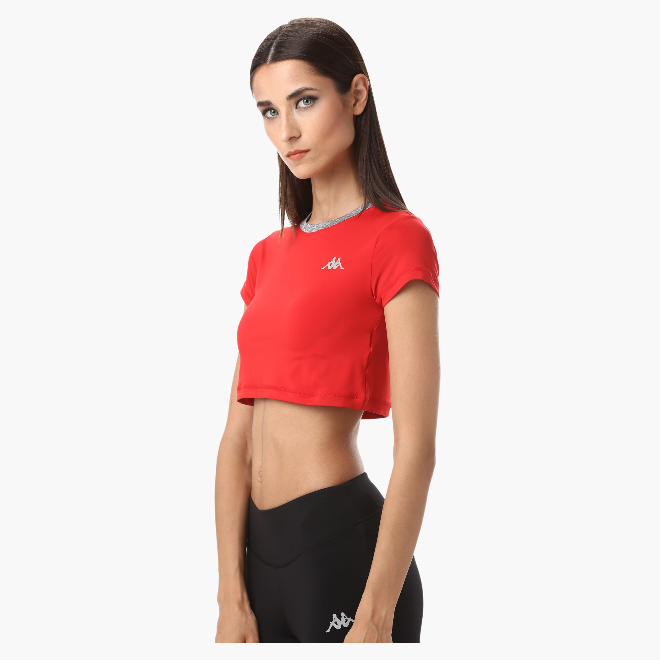 Kappa Crop Top with Round and Contrast Ribbed Neck in Regular Fit-women-clothing-sportswearandactivewear-tshirtsandvests-image-8