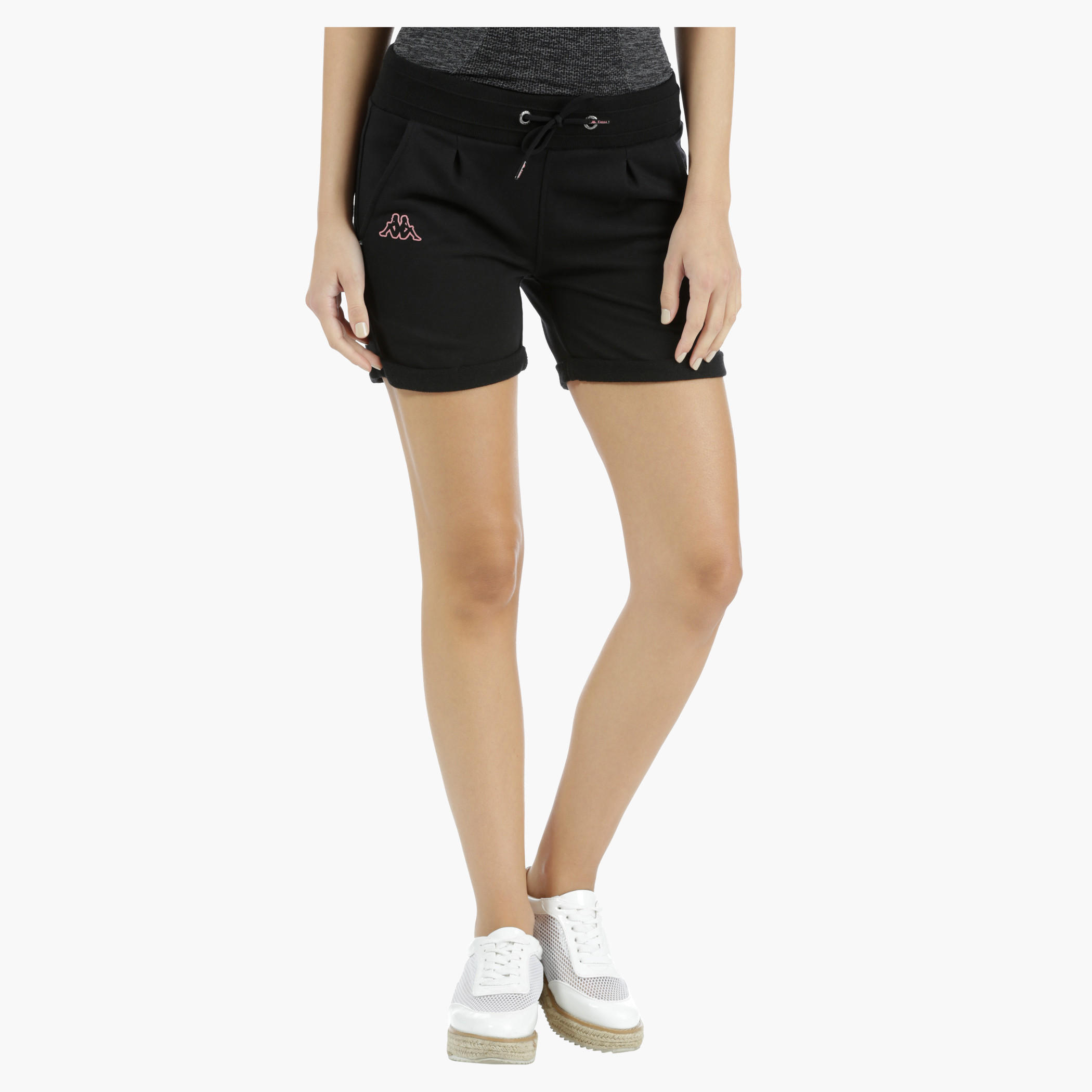 Kappa Embroidered Jog Shorts with Folded Hems in Regular Fit-women-clothing-sportswearandactivewear-bottoms-image-1