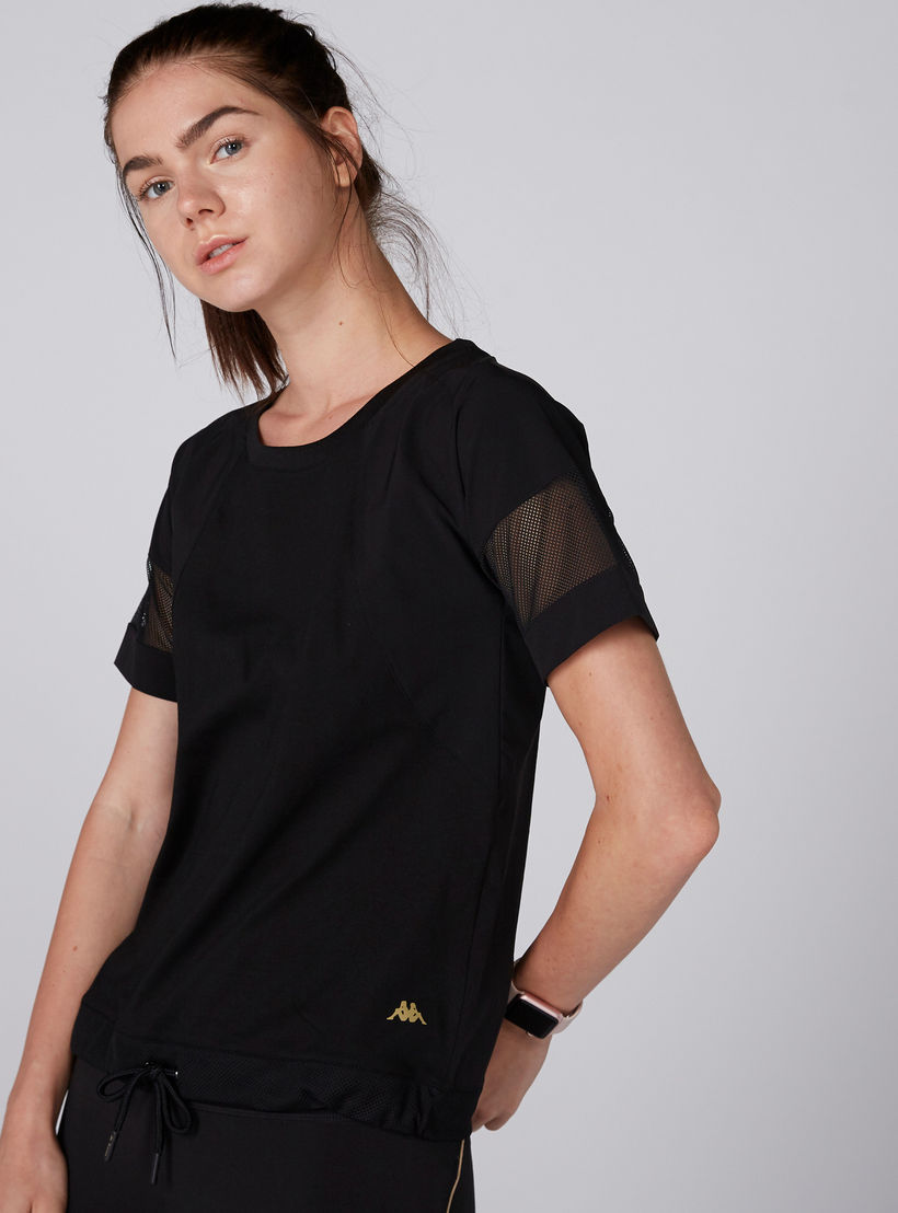 بلوزة شبكية بياقة مستديرة وأكمام قصيرة من كابا-women-clothing-sportswearandactivewear-tshirtsandvests-image-1
