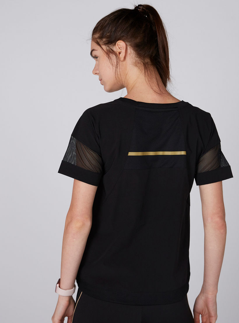 بلوزة شبكية بياقة مستديرة وأكمام قصيرة من كابا-women-clothing-sportswearandactivewear-tshirtsandvests-image-4