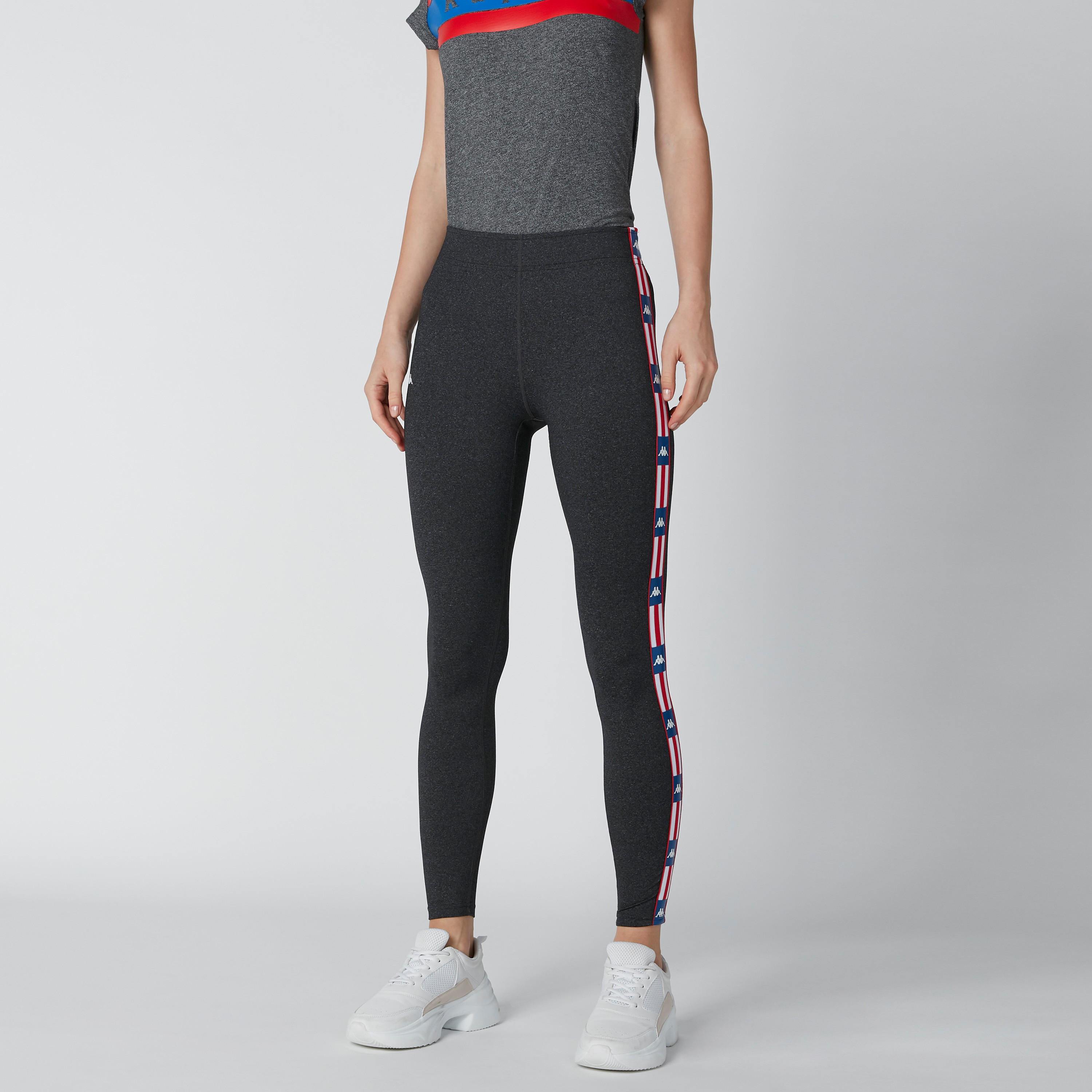 بنطال طويل سليم فيت بخصر متوسط الارتفاع بشريطة وطبعات من كابا-women-clothing-bottoms-leggings-image-1