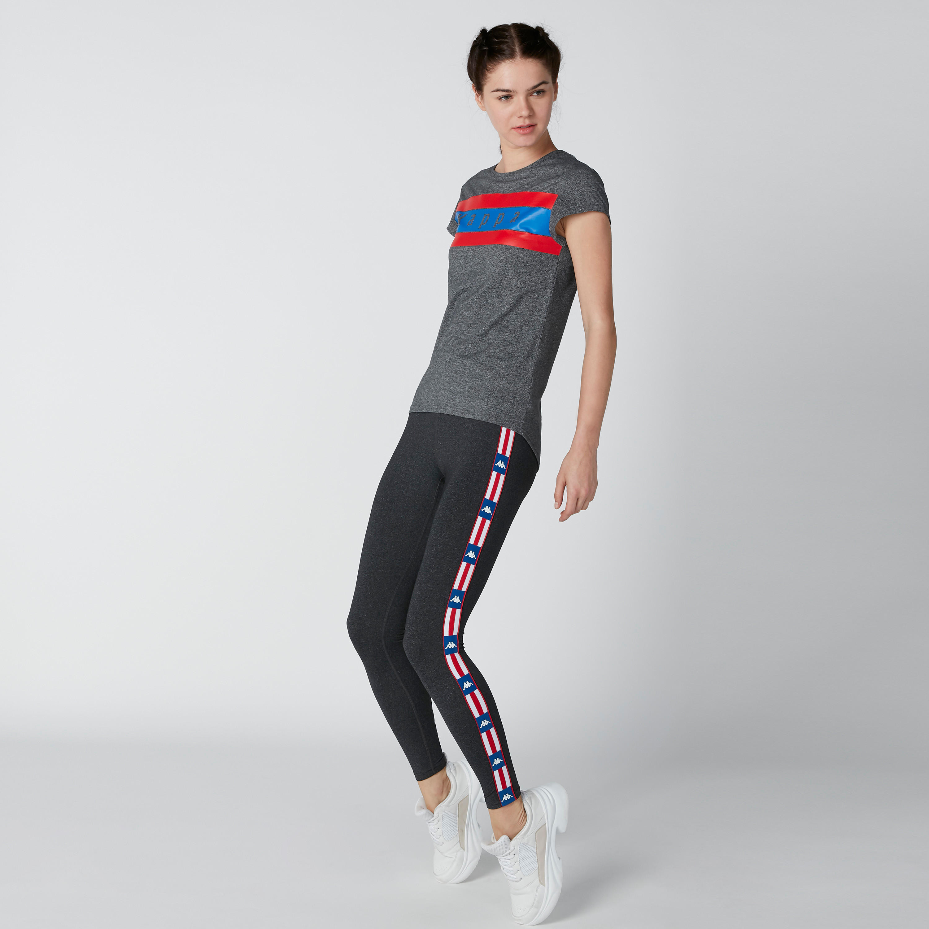 بنطال طويل سليم فيت بخصر متوسط الارتفاع بشريطة وطبعات من كابا-women-clothing-bottoms-leggings-image-2