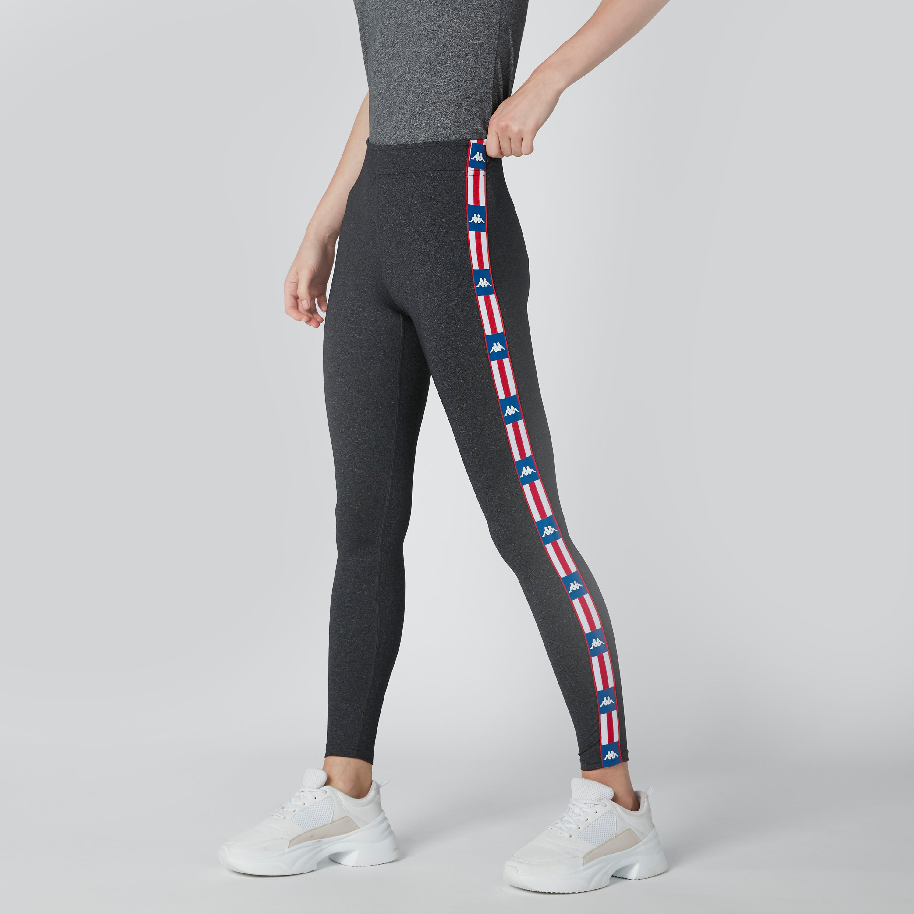 بنطال طويل سليم فيت بخصر متوسط الارتفاع بشريطة وطبعات من كابا-women-clothing-bottoms-leggings-image-4