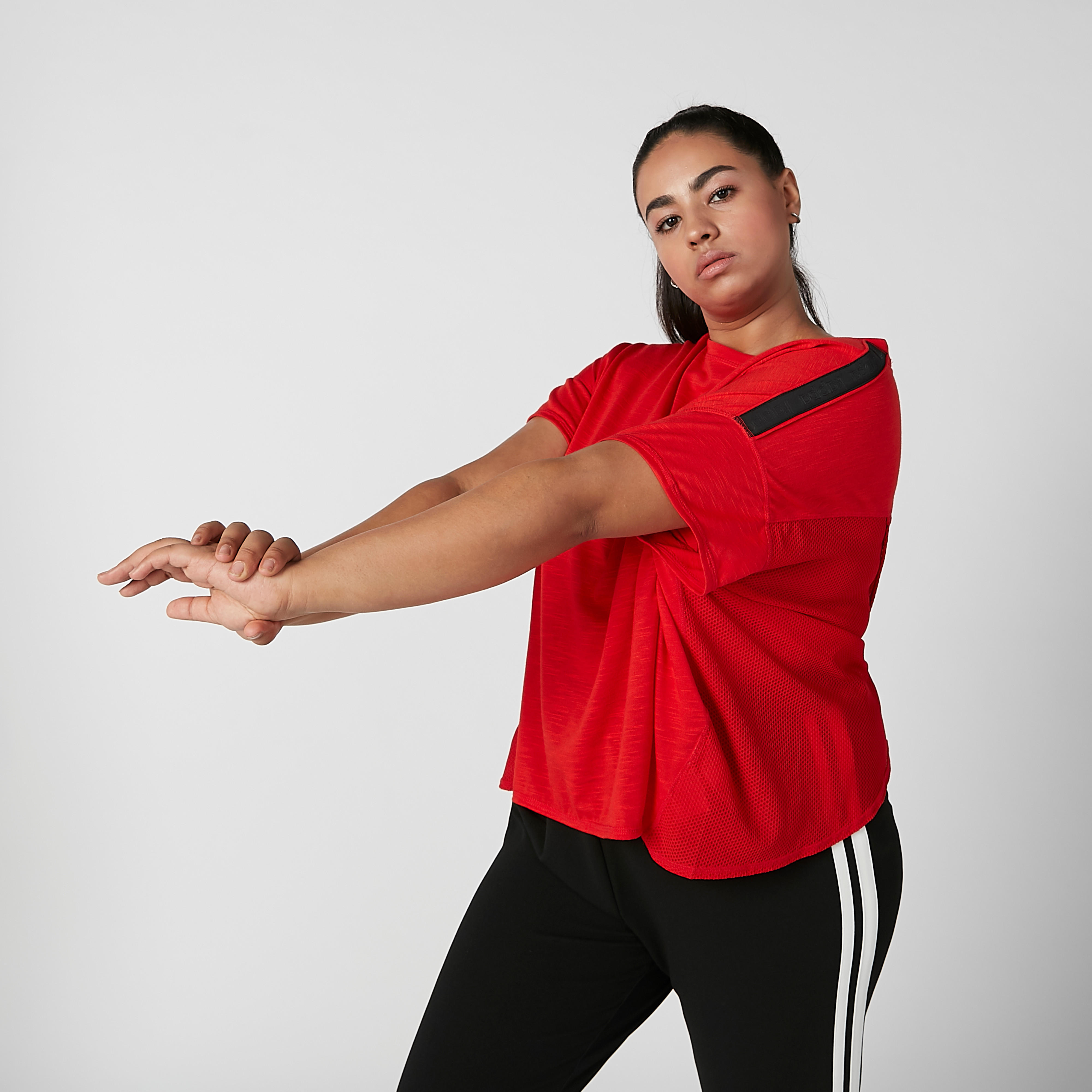 تيشيرت سادة بياقة مستديرة وشريطة من كابا-women-clothing-sportswearandactivewear-tshirtsandvests-image-5