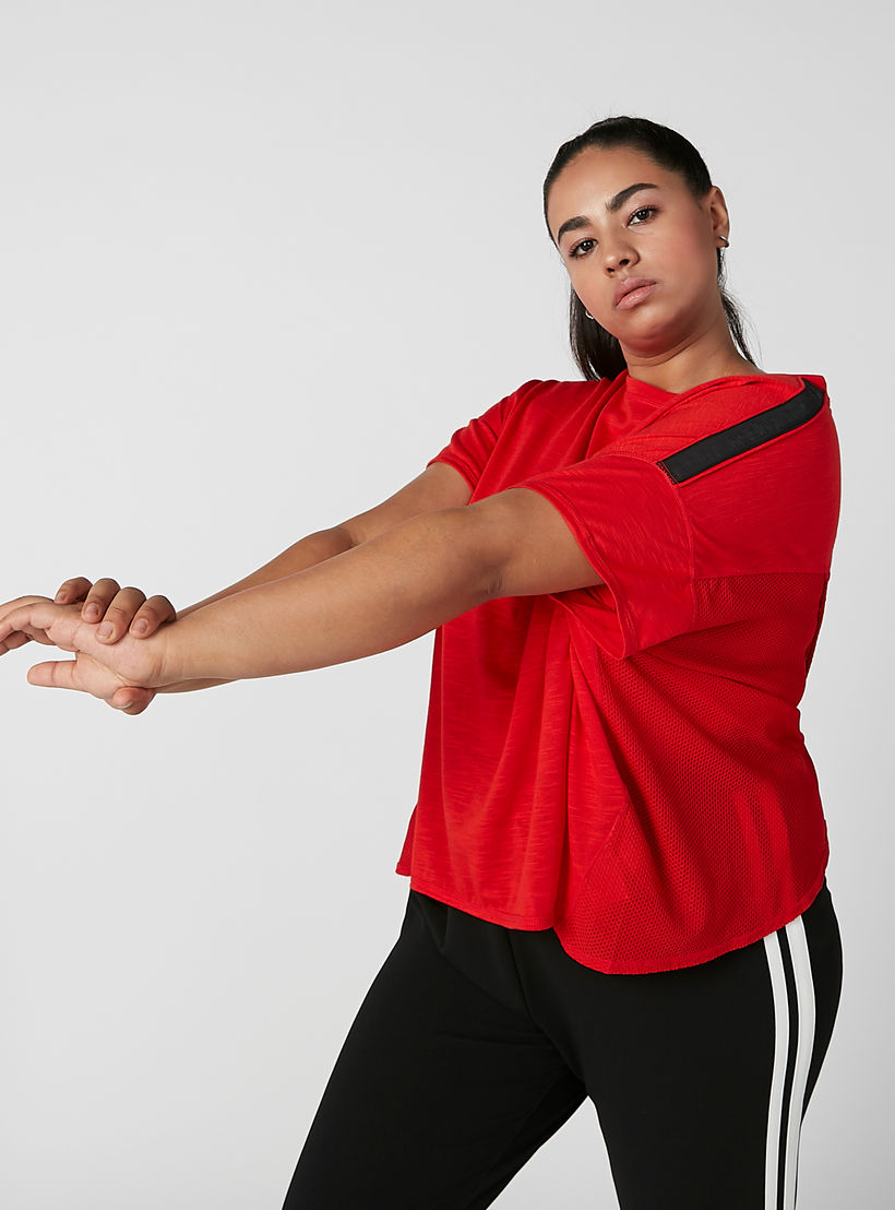 تيشيرت سادة بياقة مستديرة وشريطة من كابا-women-clothing-sportswearandactivewear-tshirtsandvests-image-5
