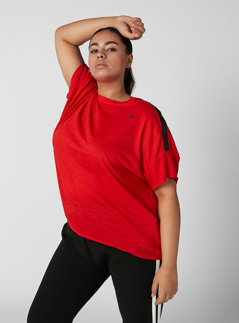 تيشيرت سادة بياقة مستديرة وشريطة من كابا-women-clothing-sportswearandactivewear-tshirtsandvests-image-4