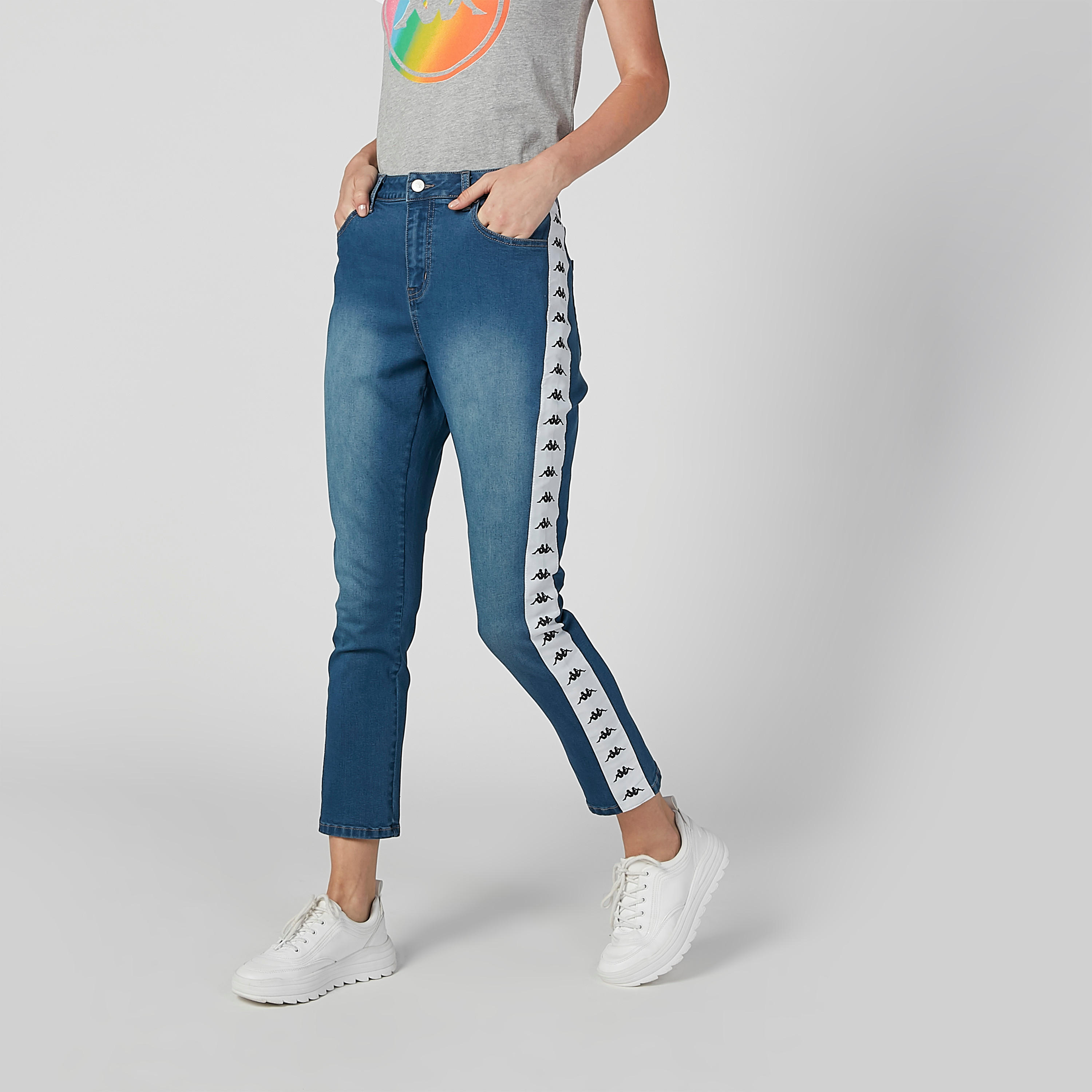 بنطال جينز قصير بجيوب وشريطة بطبعات من كابا-women-clothing-bottoms-jeans-image-1