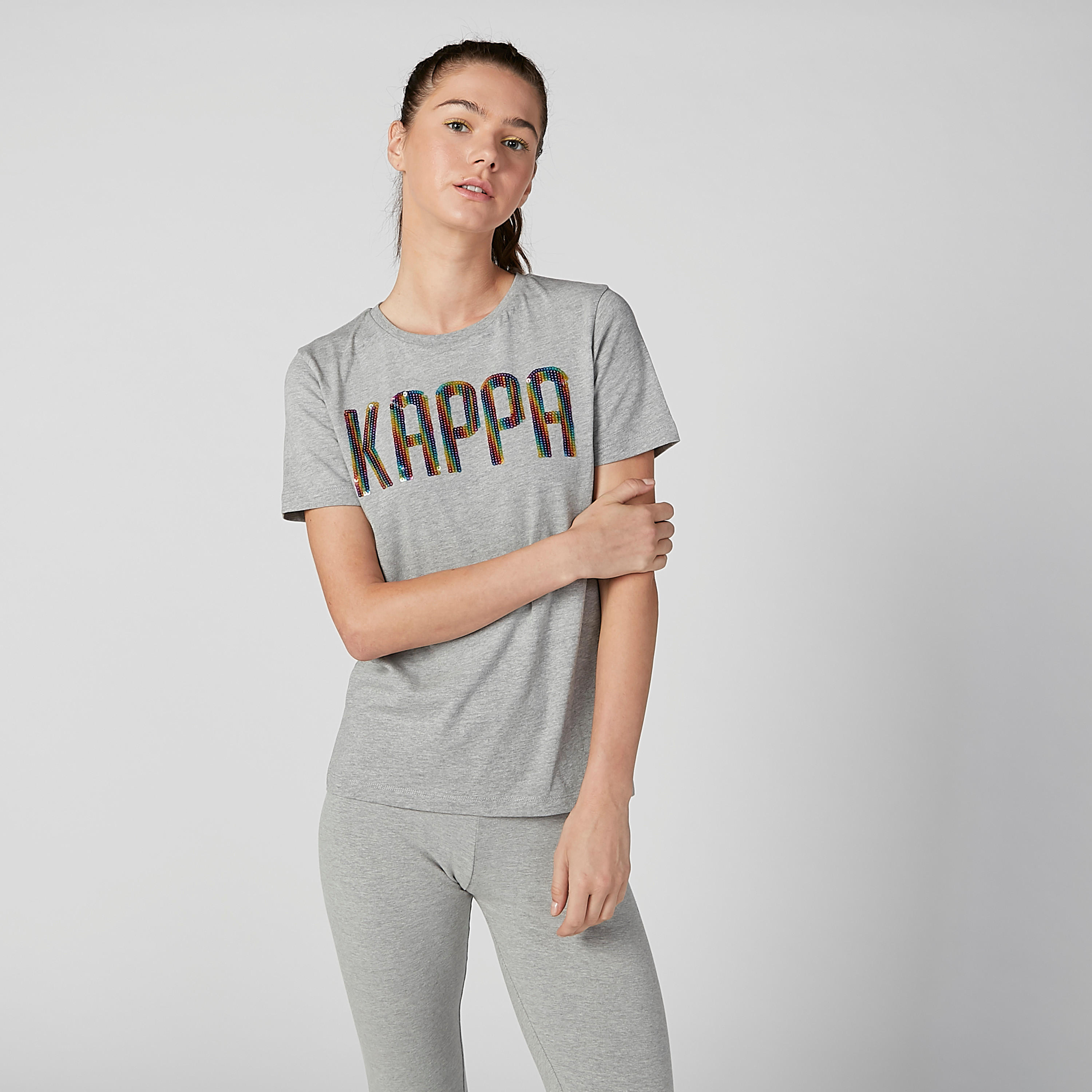 تيشيرت بياقة مستديرة وأكمام قصيرة وتفاصيل ترتر من كابا-women-clothing-tshirts-image-5