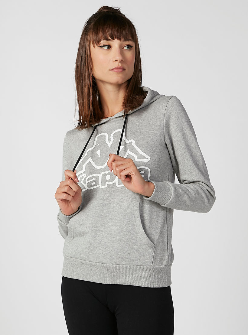 Kappa Printed Sweatshirt with Hood and Kangaroo Pockets-women-clothing-sportswearandactivewear-hoodiesandsweatshirts-image-1