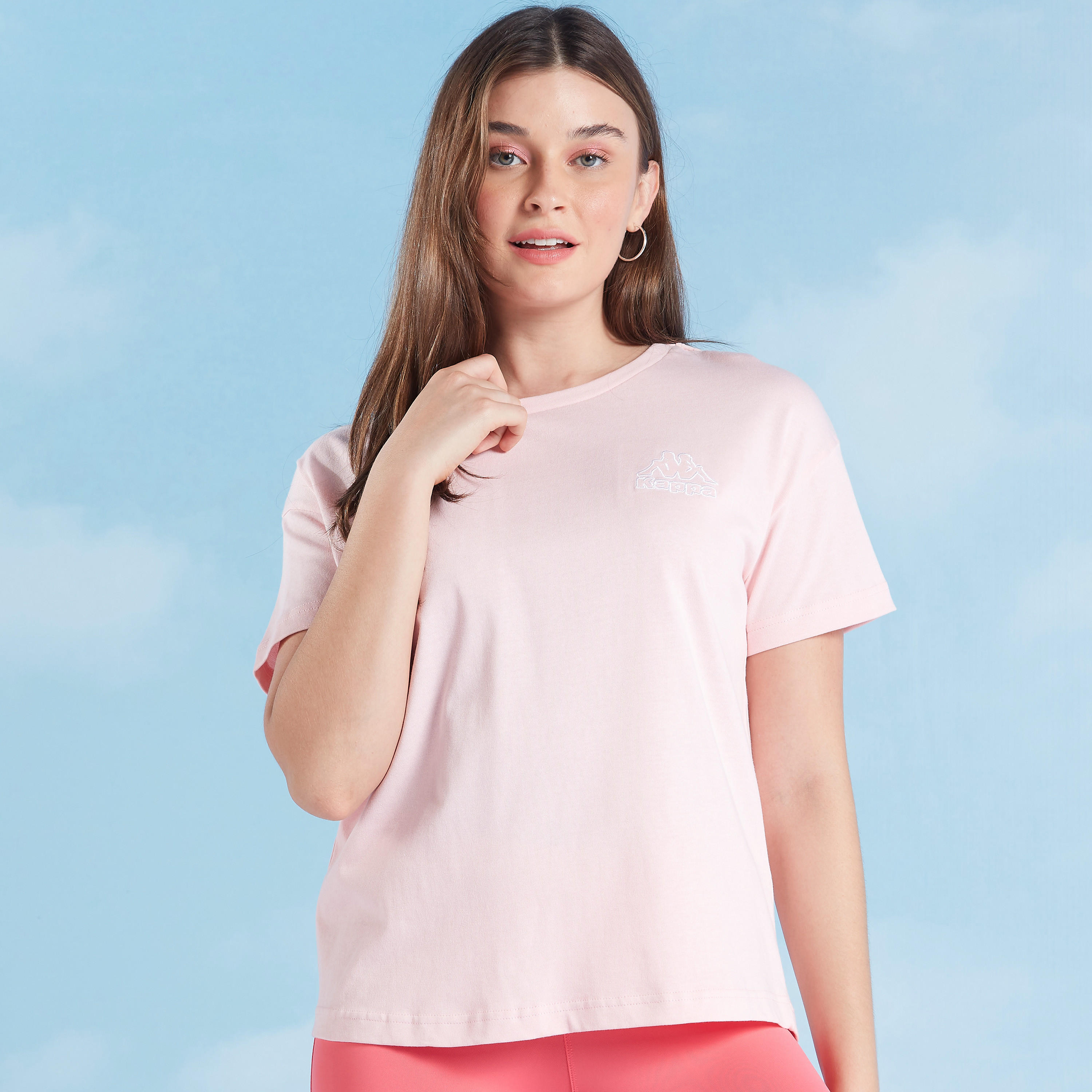 تيشيرت سادة بياقة مستديرة وأكمام قصيرة من كابا-women-clothing-sportswearandactivewear-tshirtsandvests-image-1