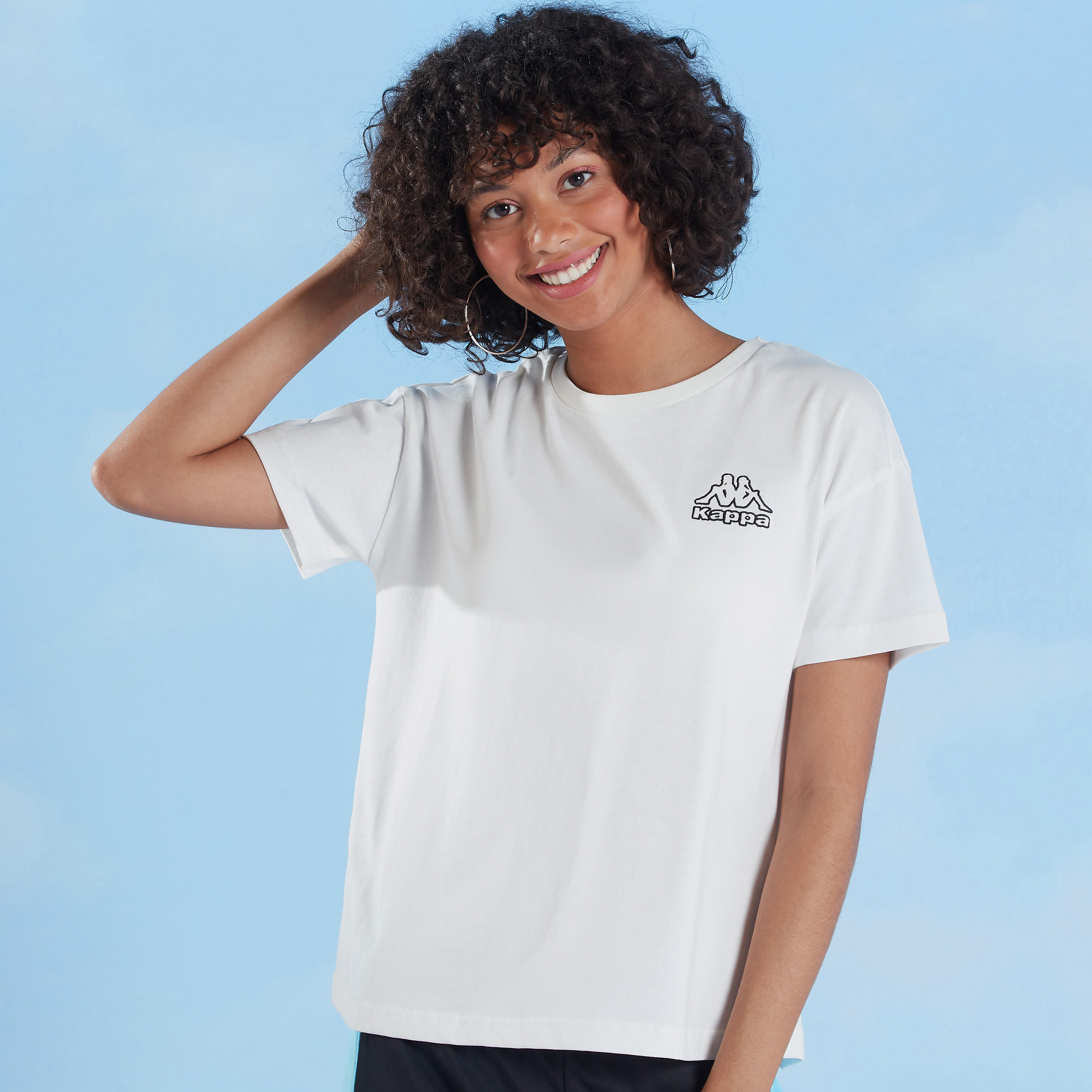 تيشيرت بارز الملمس بياقة مستديرة وأكمام قصيرة من كابا-women-clothing-tshirts-image-1