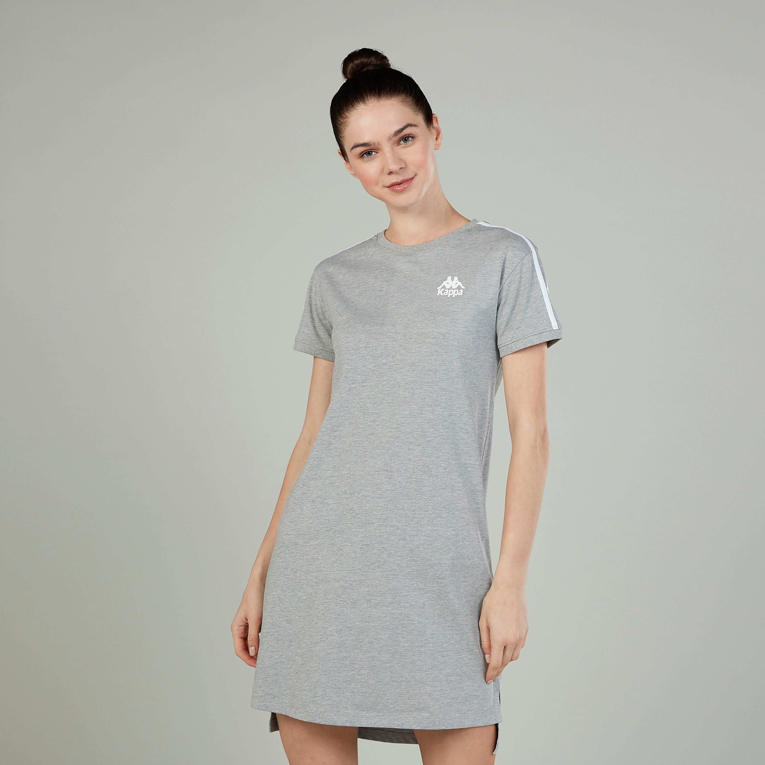فستان ميدي سادة بياقة مستديرة وأكمام قصيرة من كابا-women-clothing-dresses-image-1