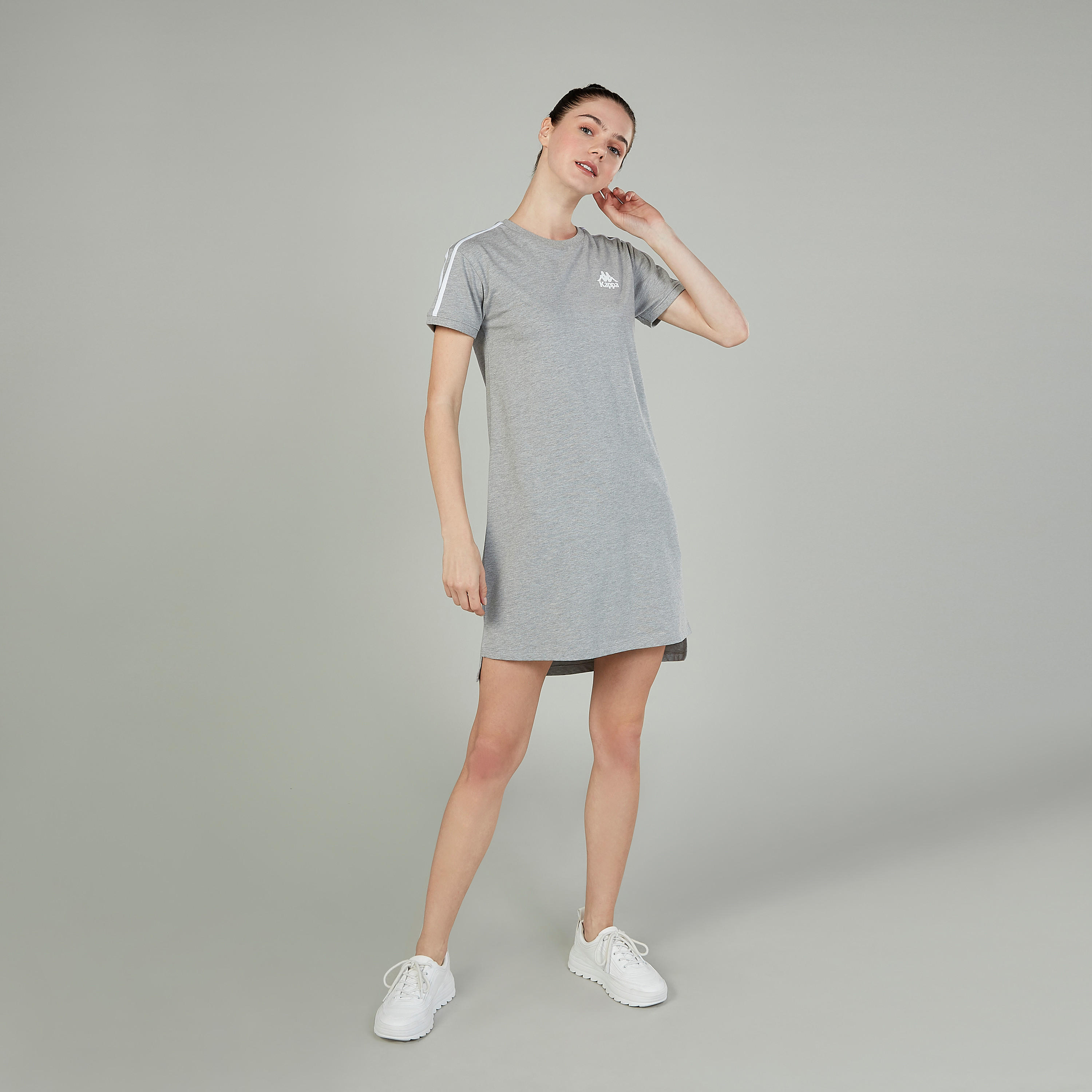 فستان ميدي سادة بياقة مستديرة وأكمام قصيرة من كابا-women-clothing-dresses-image-2