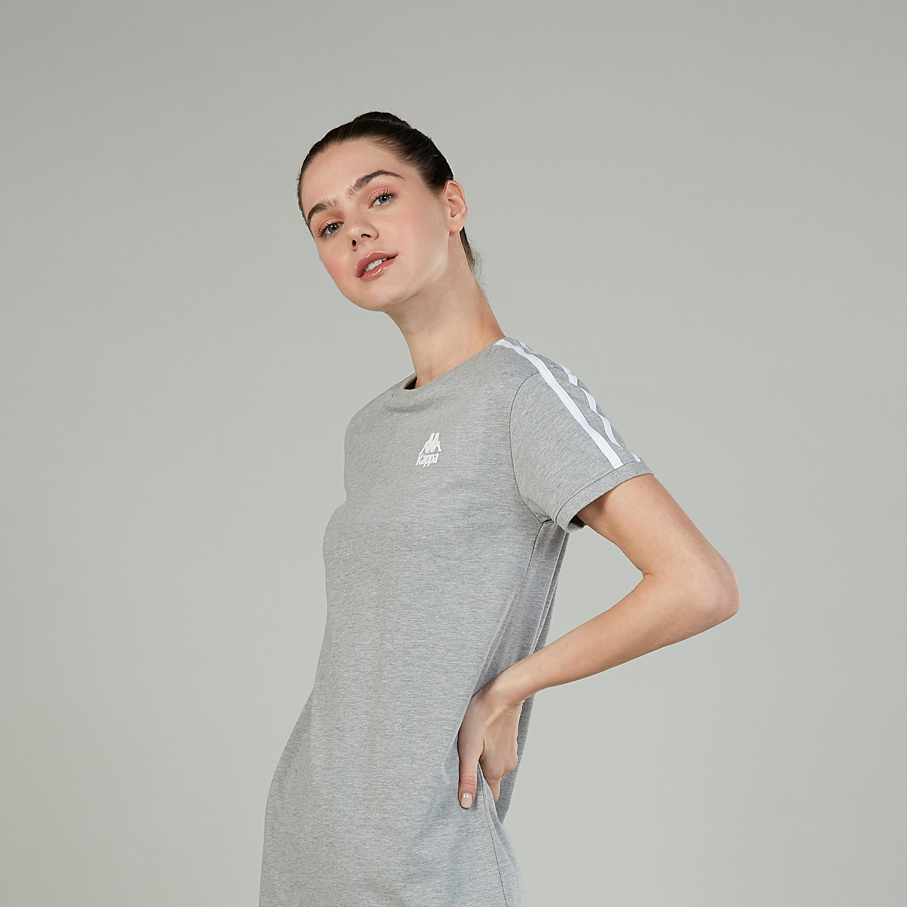 فستان ميدي سادة بياقة مستديرة وأكمام قصيرة من كابا-women-clothing-dresses-image-3