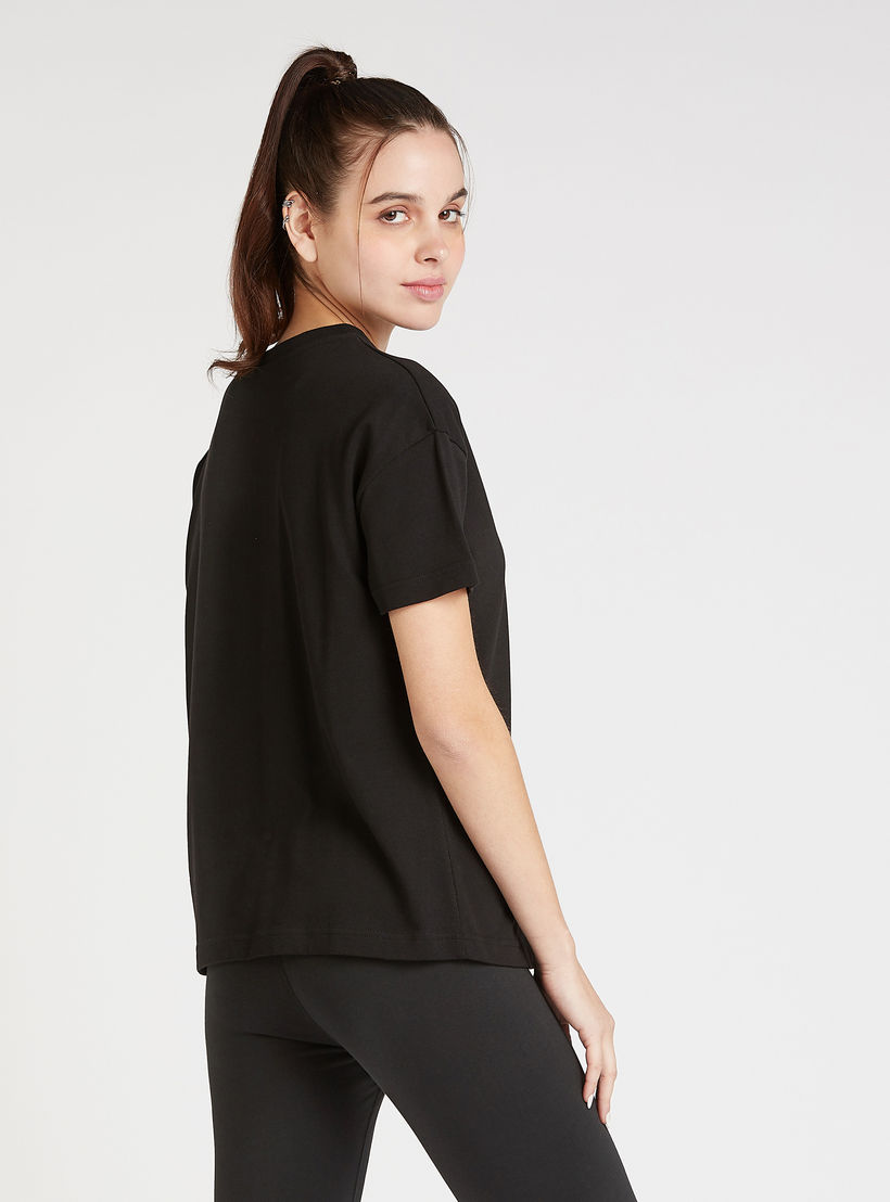 تيشيرت سادة بياقة مستديرة وأكمام قصيرة من كابا-women-clothing-sportswearandactivewear-tshirtsandvests-image-1