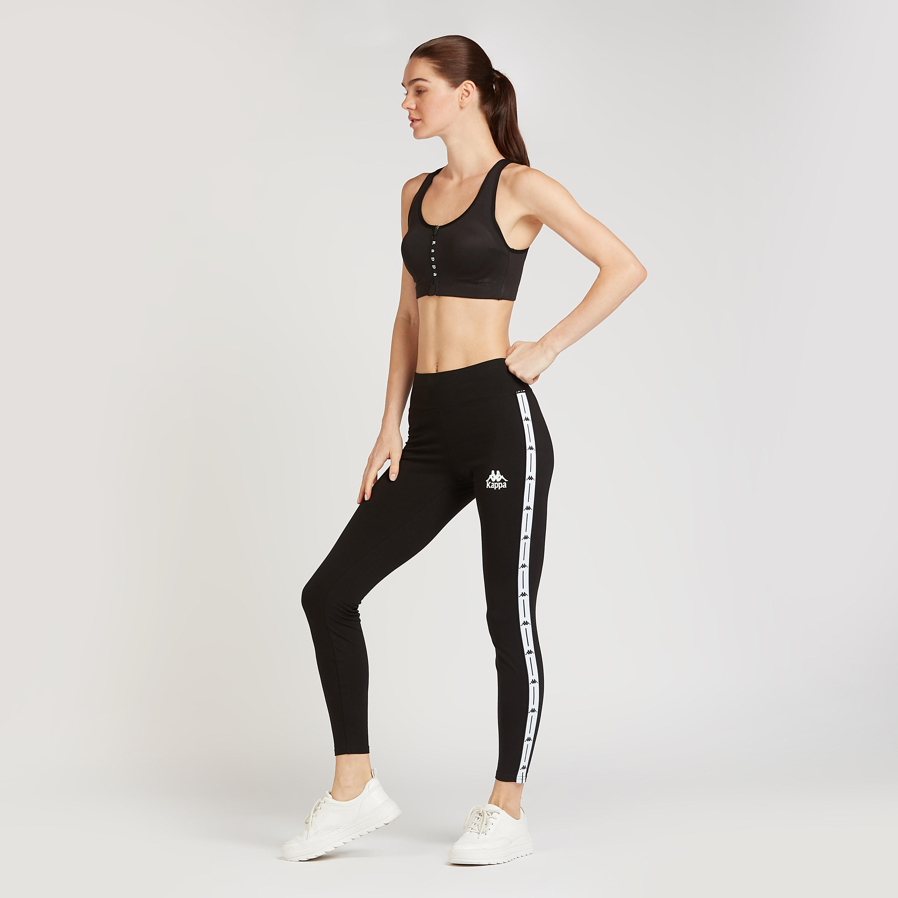 بنطلون ليقنز بخصر مطاطي وتفاصيل شريطة من كابا-women-clothing-bottoms-leggings-image-2
