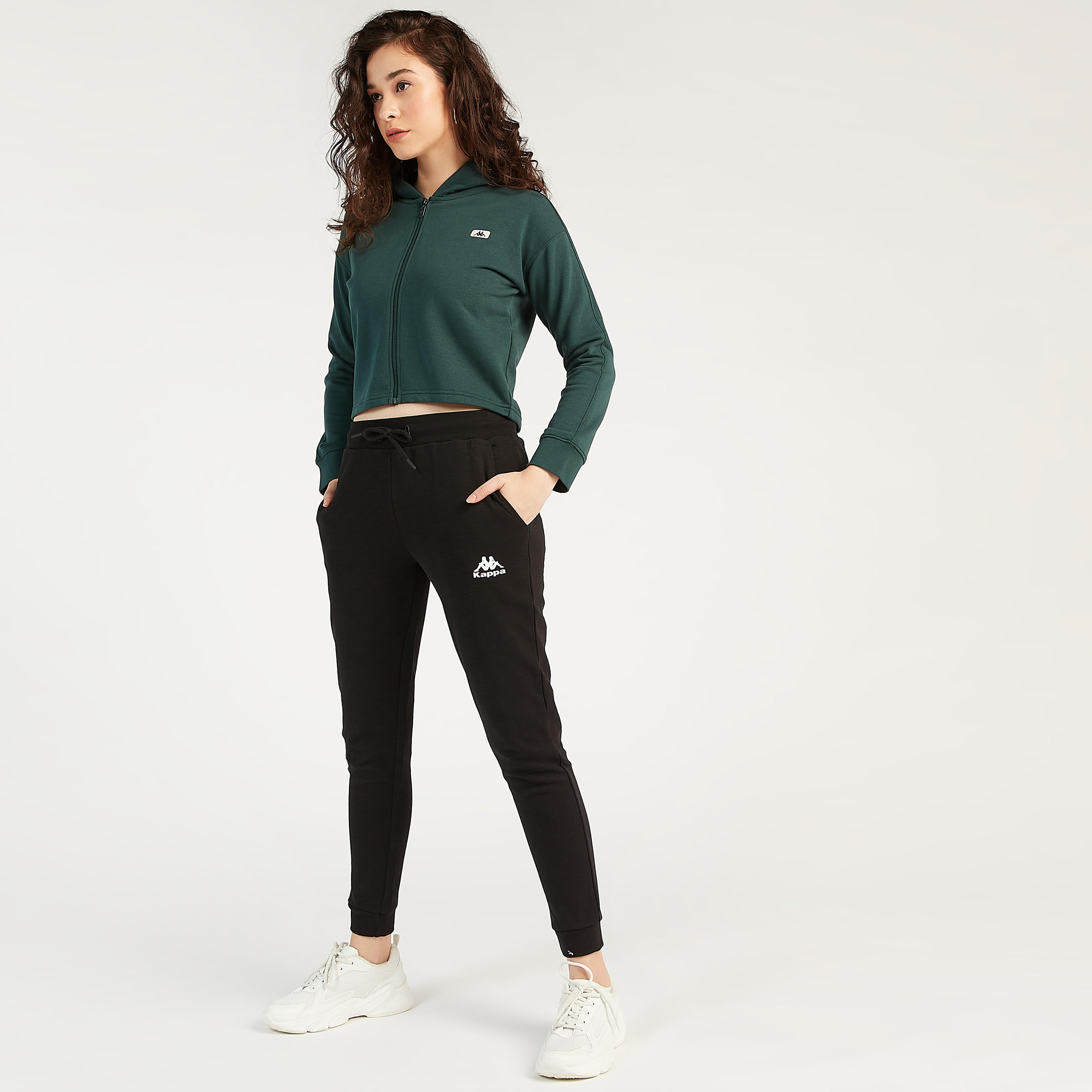 Sustainable Kappa Solid Hoodie with Tape Detail and Zip Closure-women-clothing-sportswearandactivewear-hoodiesandsweatshirts-image-2