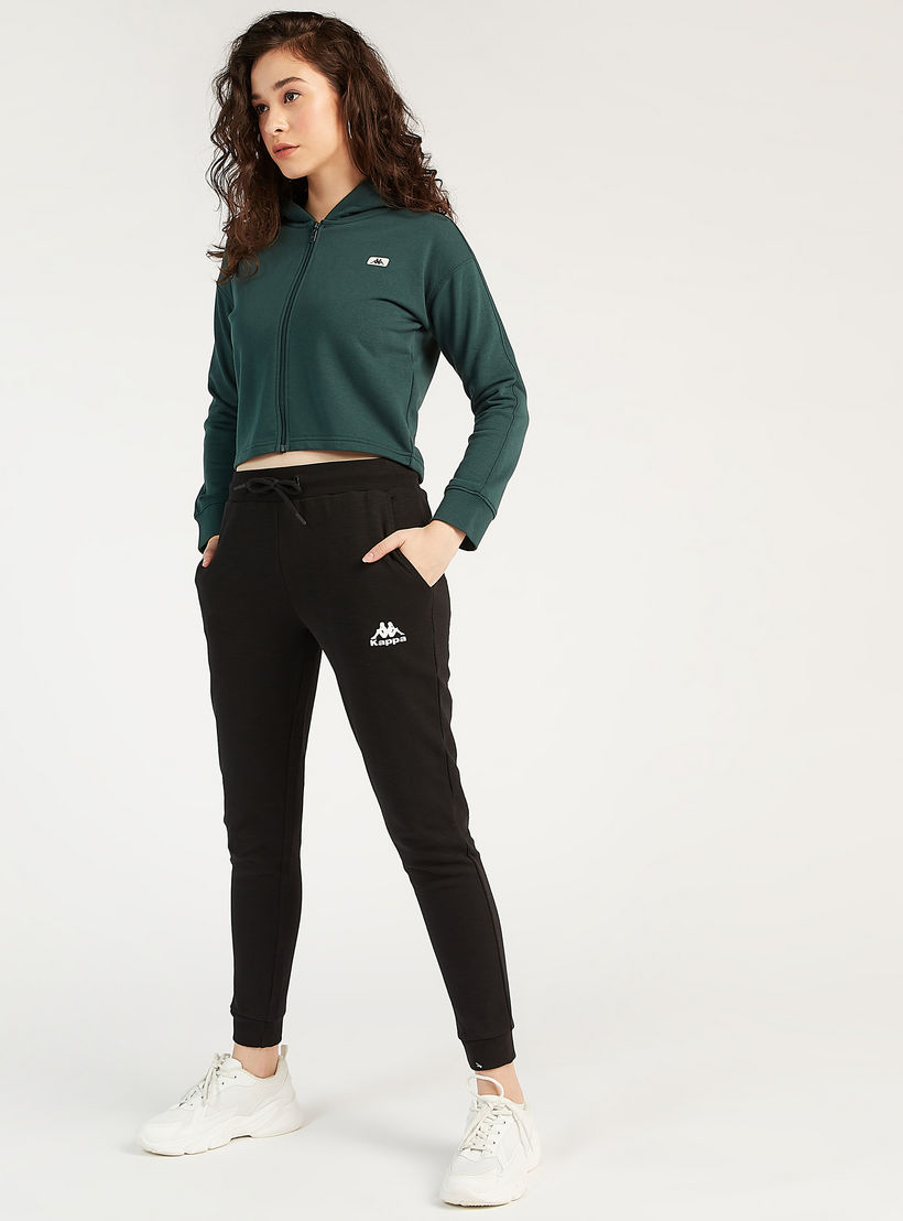 Sustainable Kappa Solid Hoodie with Tape Detail and Zip Closure-women-clothing-sportswearandactivewear-hoodiesandsweatshirts-image-2