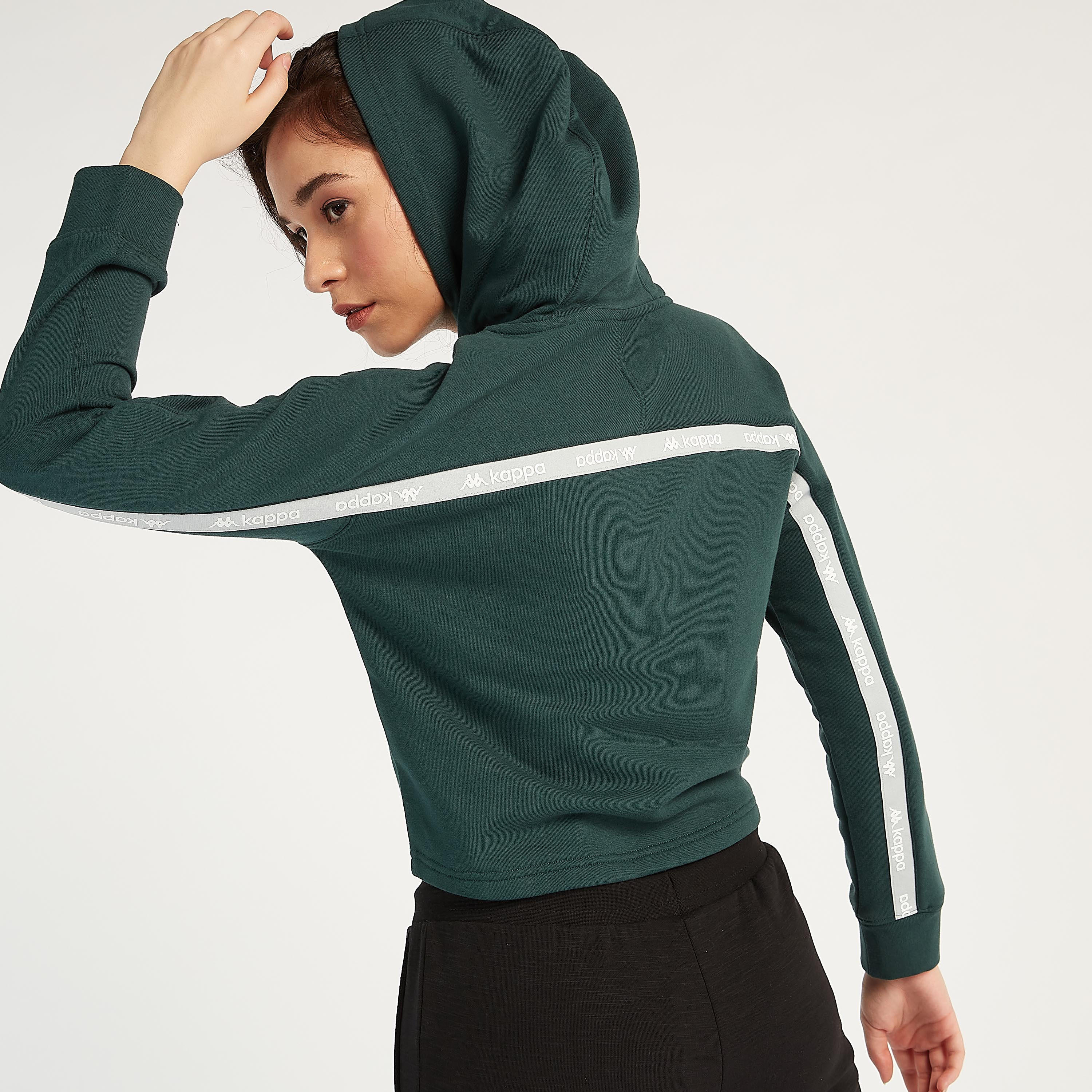 Sustainable Kappa Solid Hoodie with Tape Detail and Zip Closure-women-clothing-sportswearandactivewear-hoodiesandsweatshirts-image-4