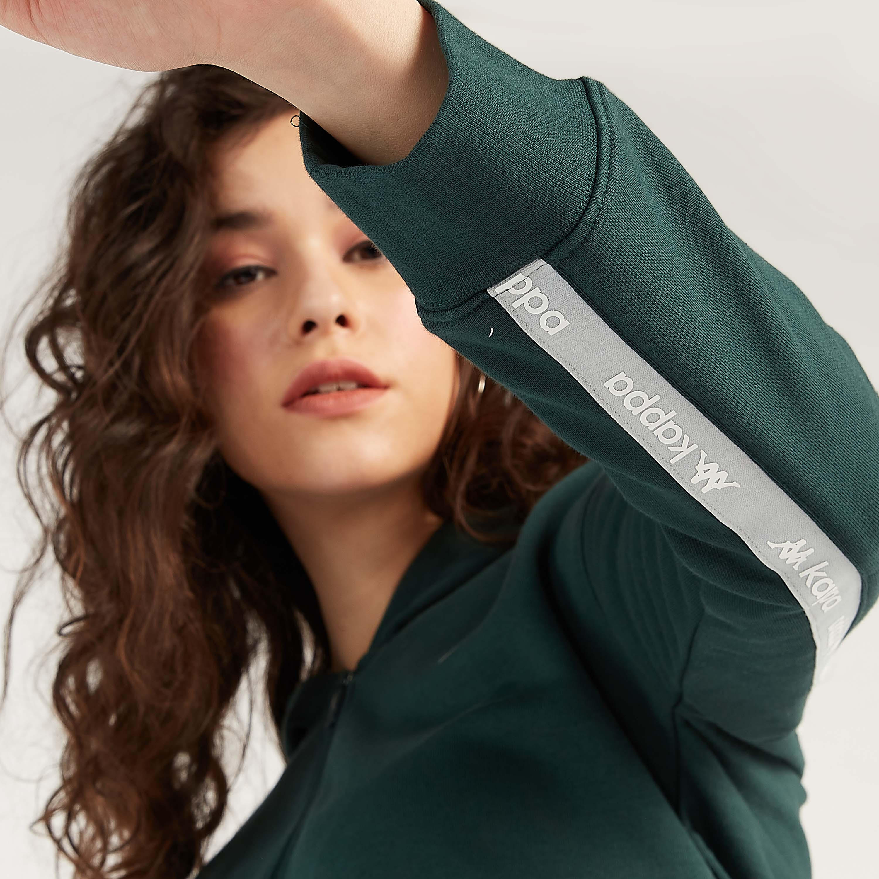 Sustainable Kappa Solid Hoodie with Tape Detail and Zip Closure-women-clothing-sportswearandactivewear-hoodiesandsweatshirts-image-6