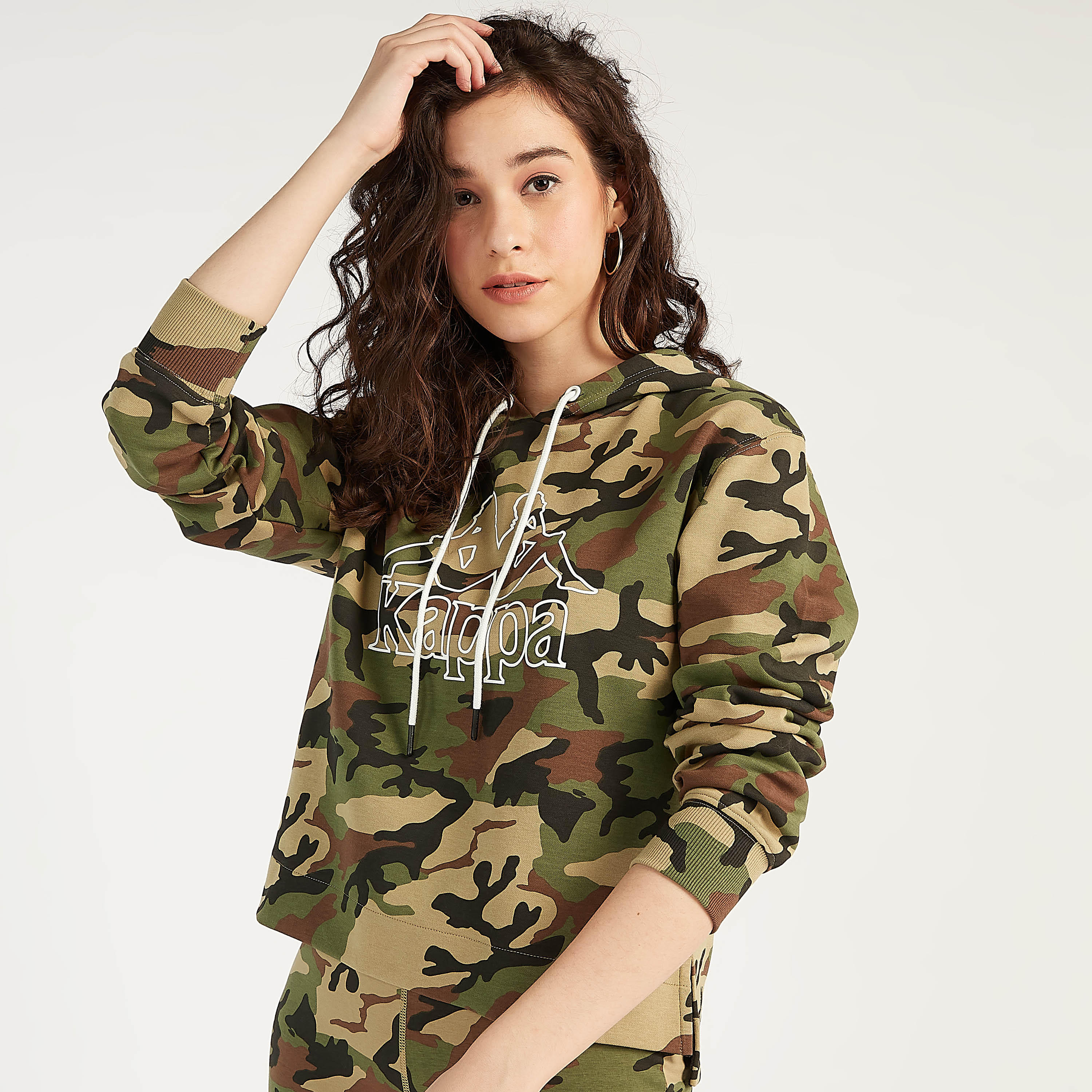 Kappa Camouflage Print Hoodie with Long Sleeves with Logo Detail-women-clothing-sportswearandactivewear-hoodiesandsweatshirts-image-1