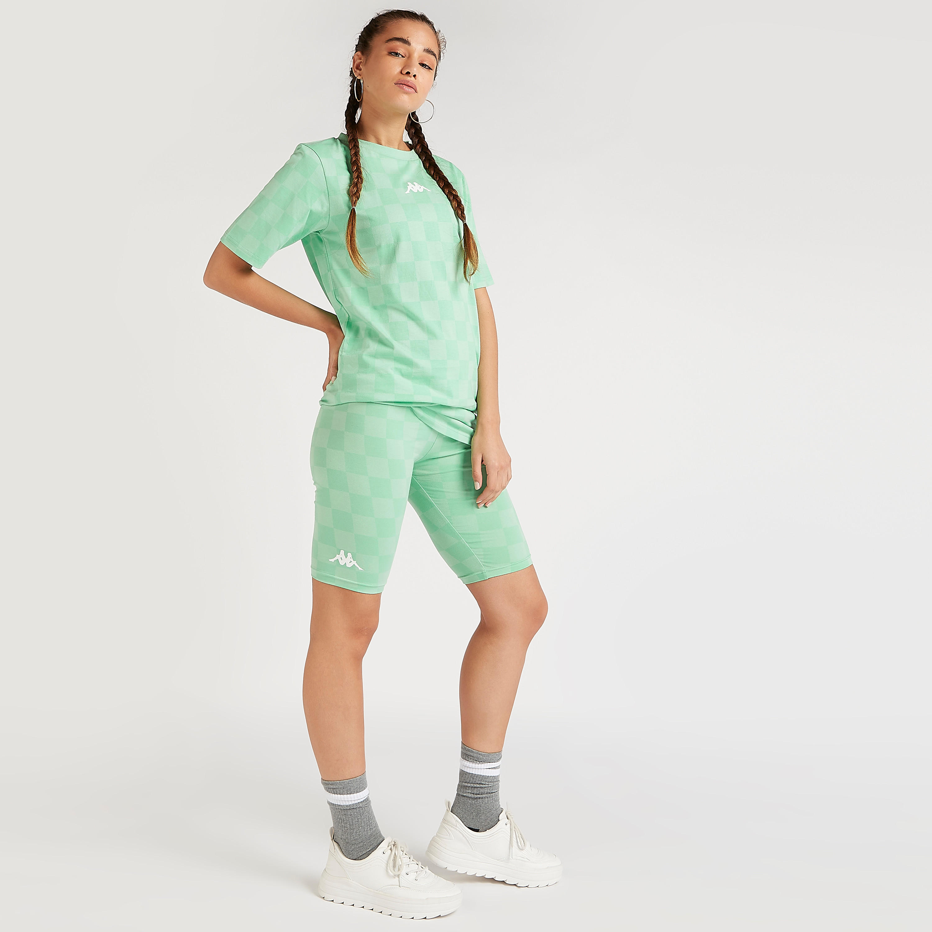 شورت كاروهات بطبعات وخصر مطاطي من كابا-women-clothing-bottoms-leggings-image-5