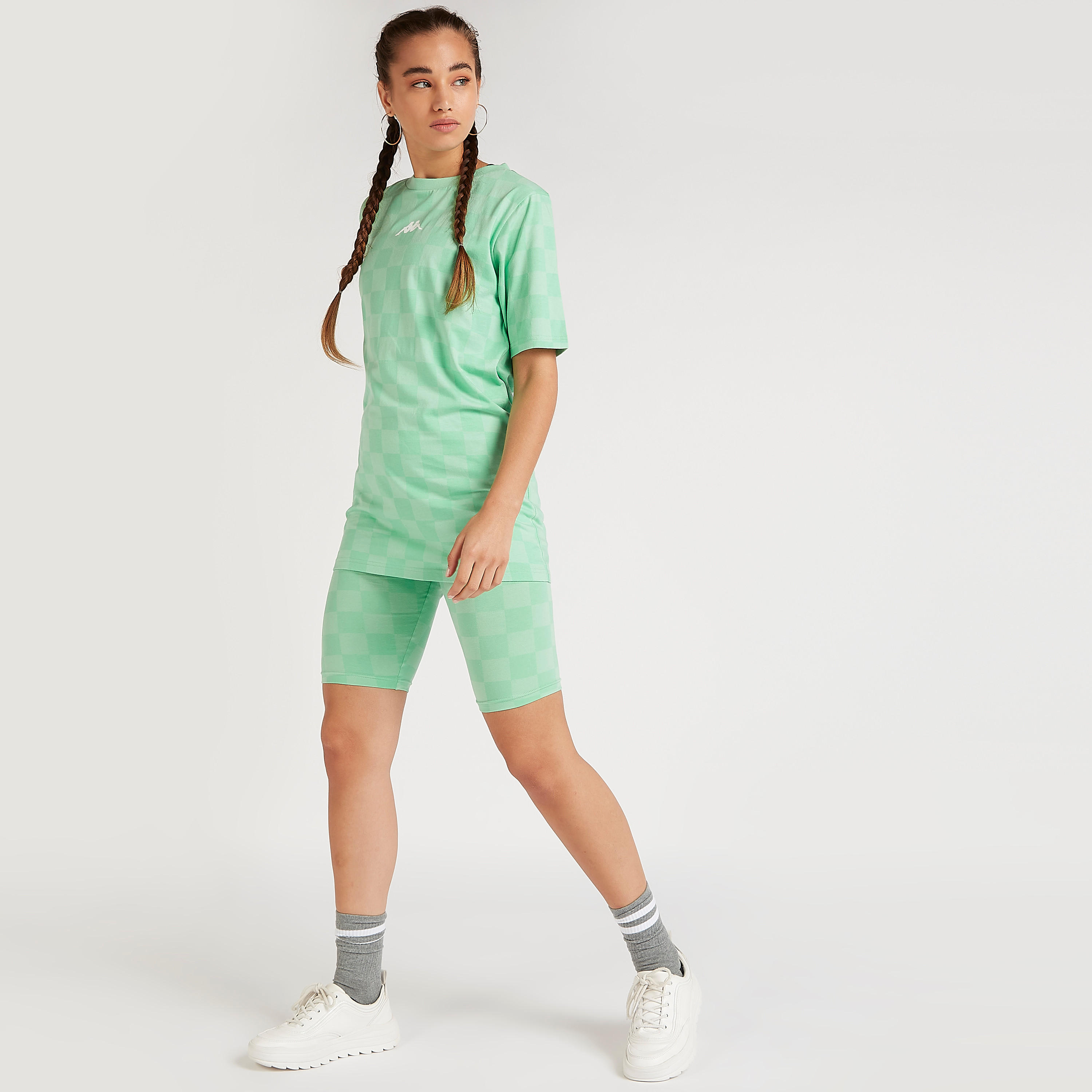 شورت كاروهات بطبعات وخصر مطاطي من كابا-women-clothing-bottoms-leggings-image-1